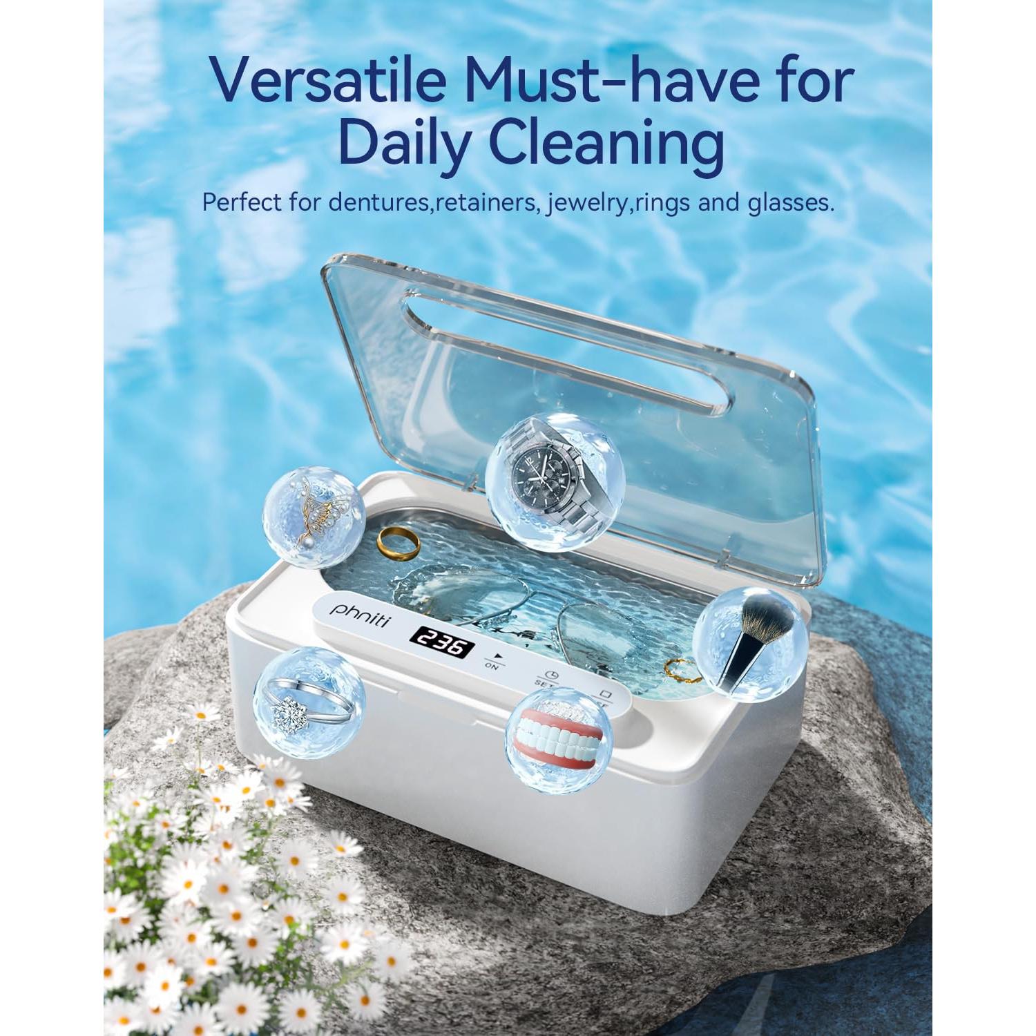 Limpiador Ultrasónico Phniti 330ml 47KHz para Joyas y Gafas