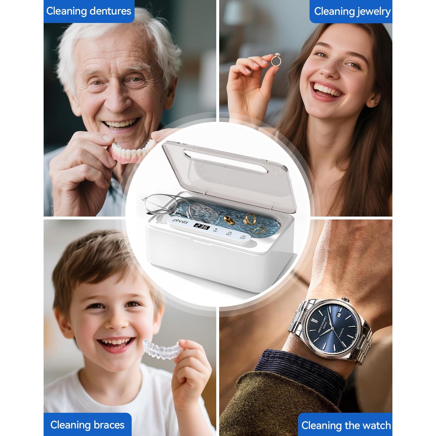 Limpiador Ultrasónico Phniti 330ml 47KHz para Joyas y Gafas