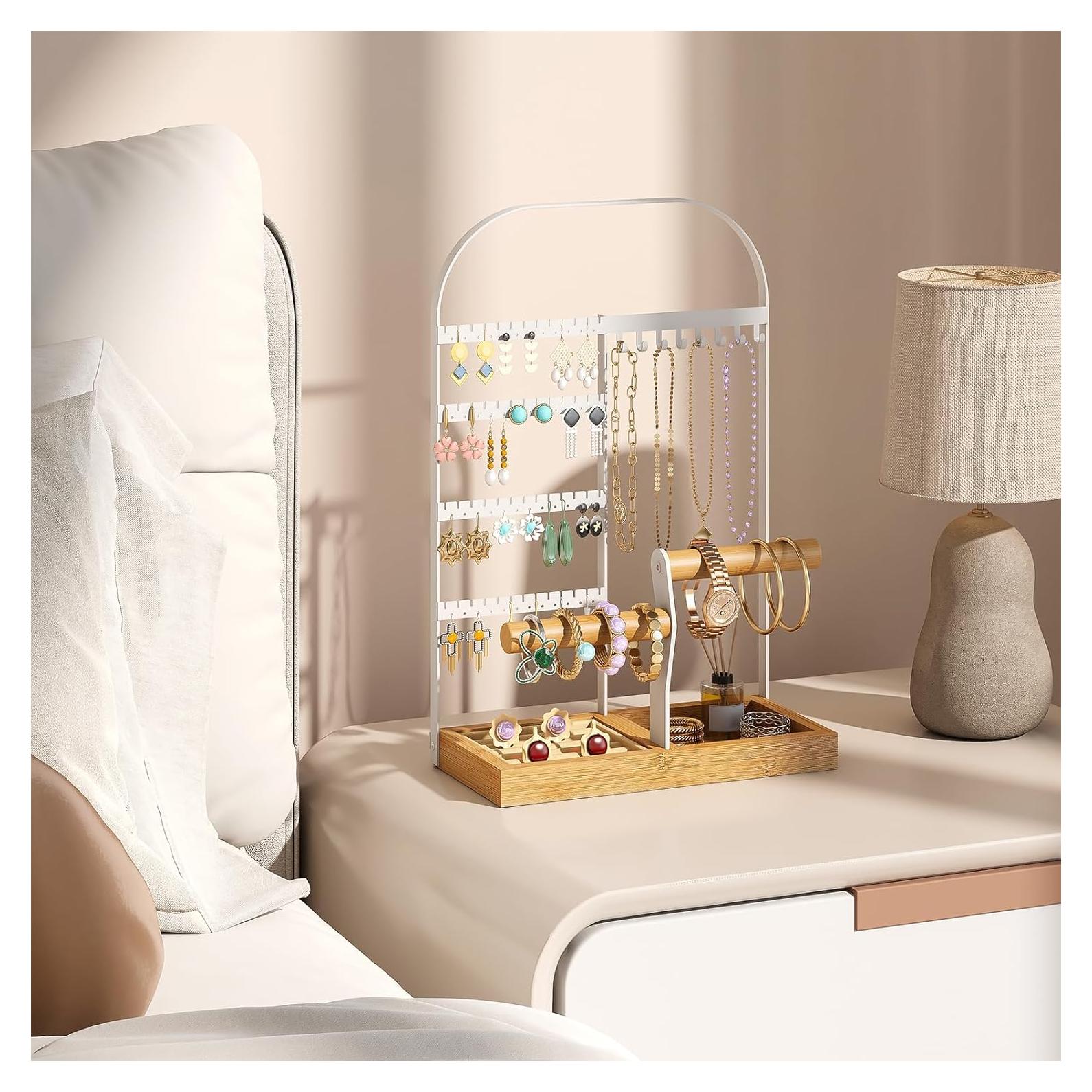 Organizador de Joyería BMOSU Blanco con 4 Niveles y 48 Agujeros