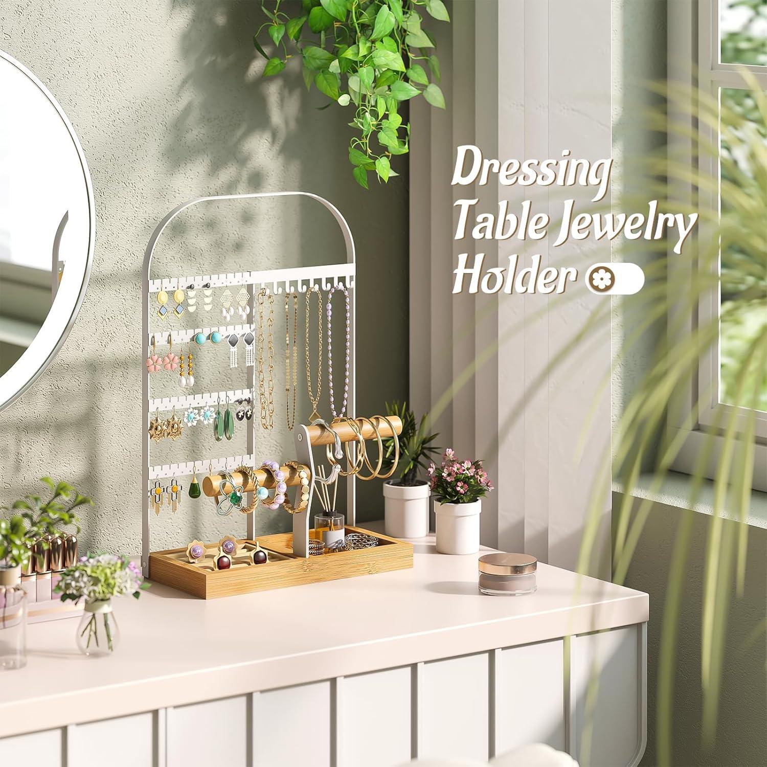 Organizador de Joyería BMOSU Blanco con 4 Niveles y 48 Agujeros