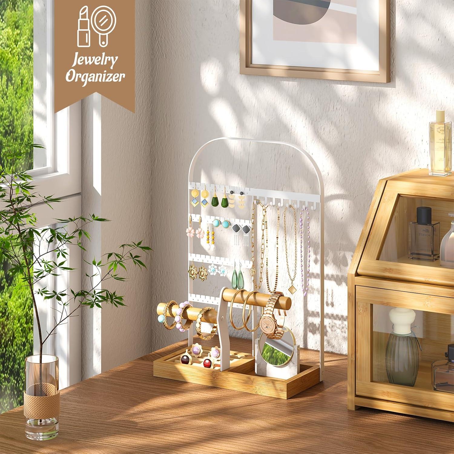 Organizador de Joyería BMOSU Blanco con 4 Niveles y 48 Agujeros