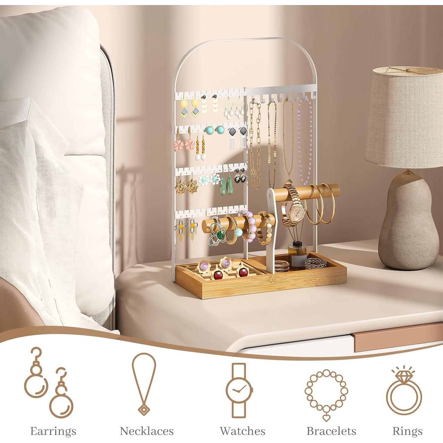 Organizador de Joyería BMOSU Blanco con 4 Niveles y 48 Agujeros