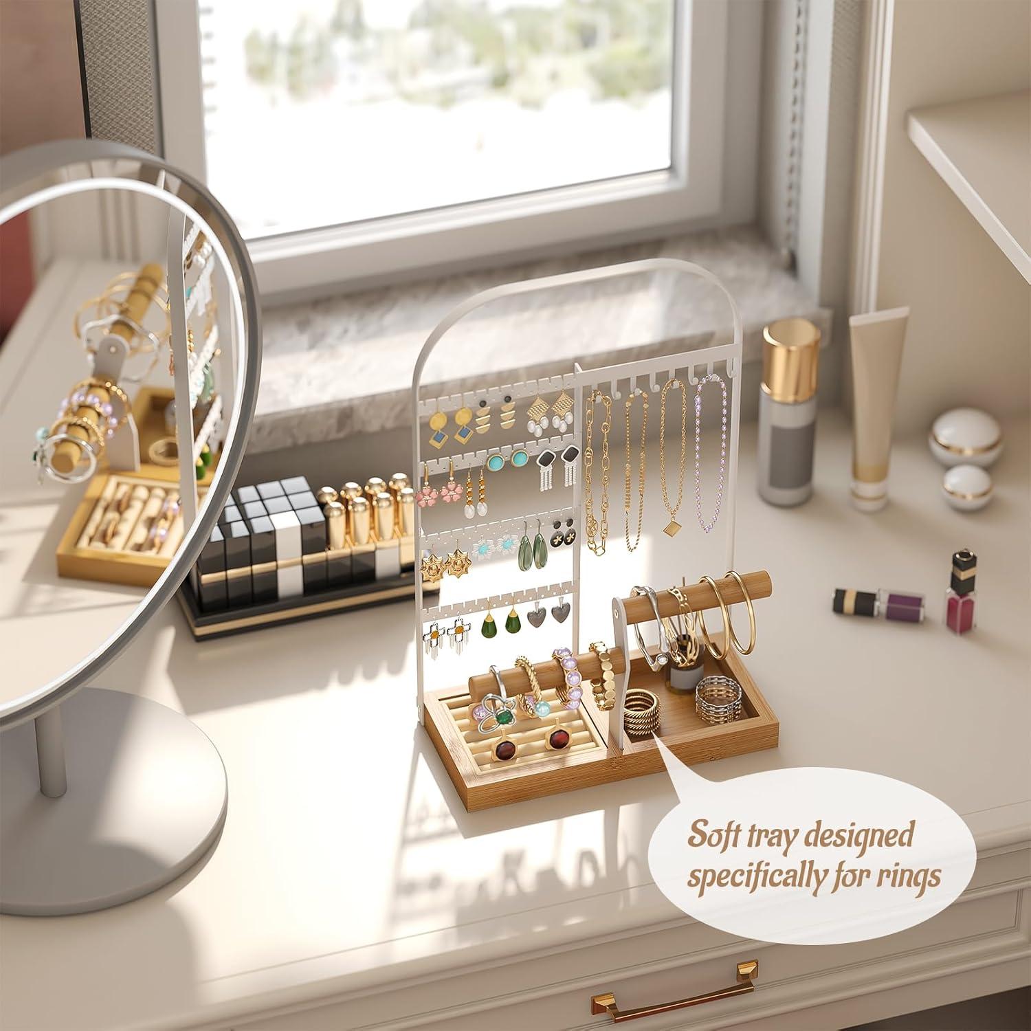 Organizador de Joyería BMOSU Blanco con 4 Niveles y 48 Agujeros