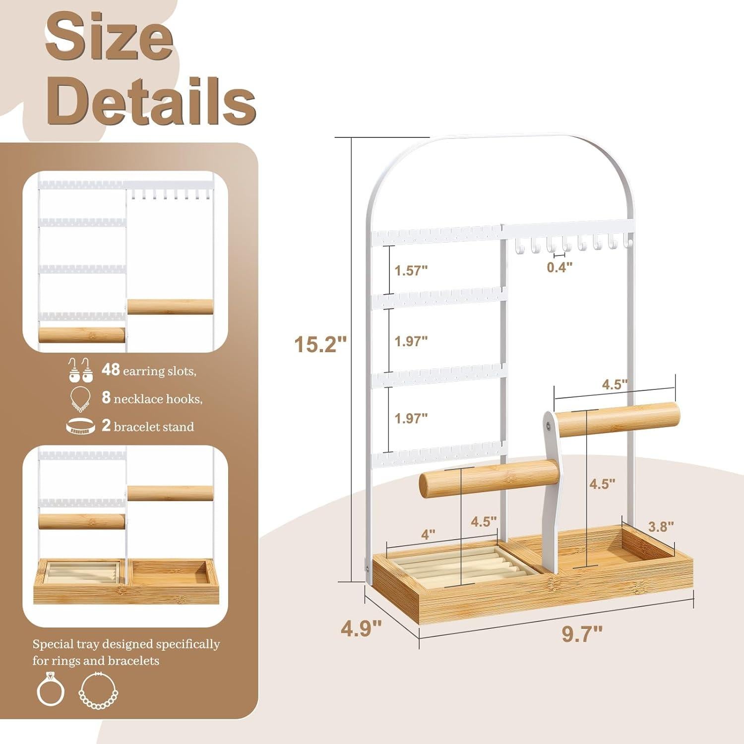 Organizador de Joyería BMOSU Blanco con 4 Niveles y 48 Agujeros