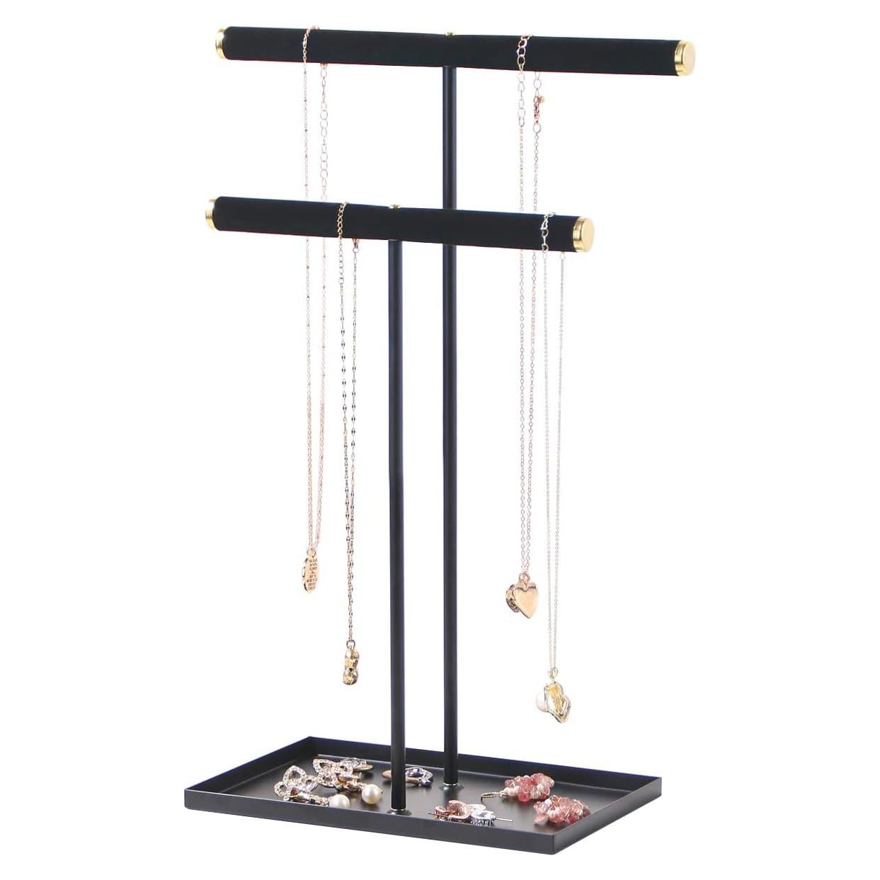 Soporte Organizador de Joyería Justsoso 38 cm Negro Metal Terciopelo