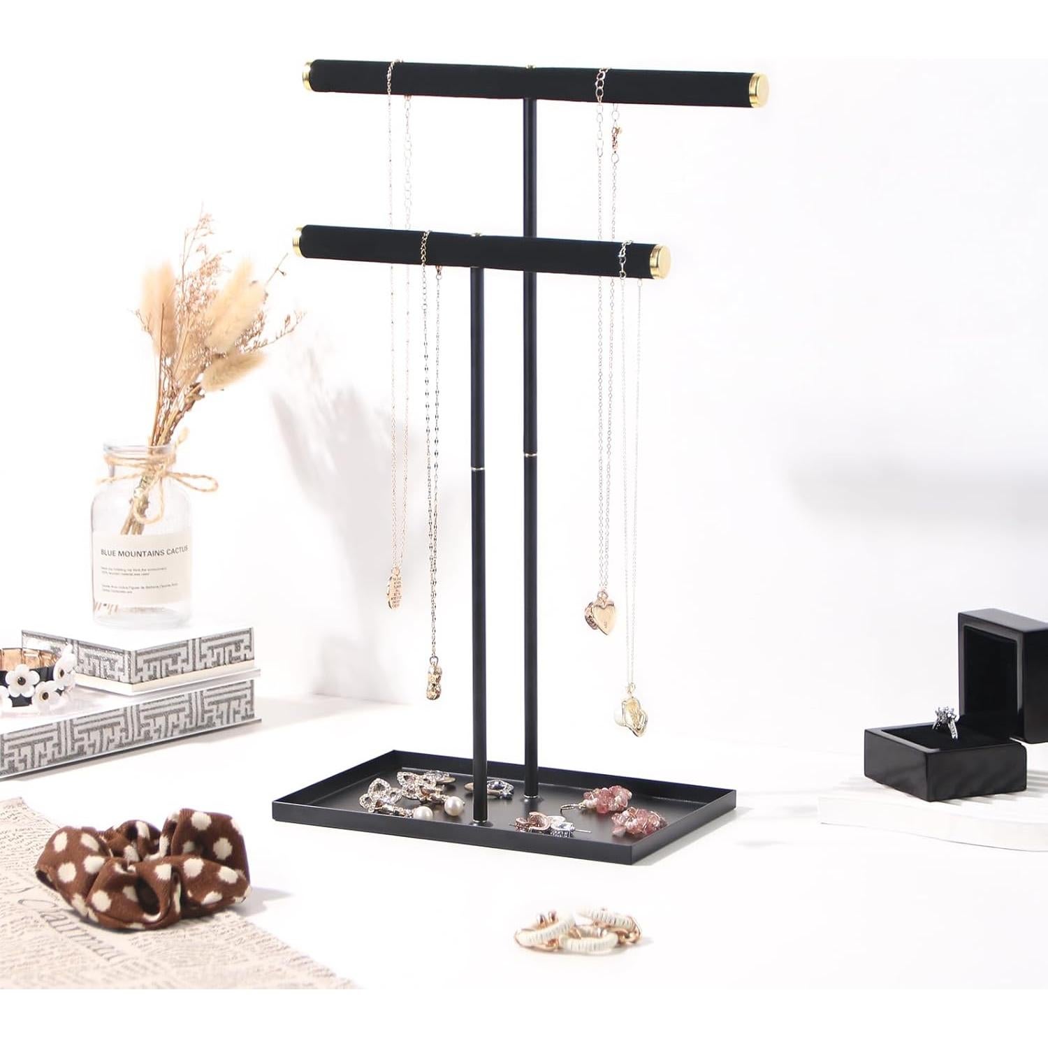 Soporte Organizador de Joyería Justsoso 38 cm Negro Metal Terciopelo