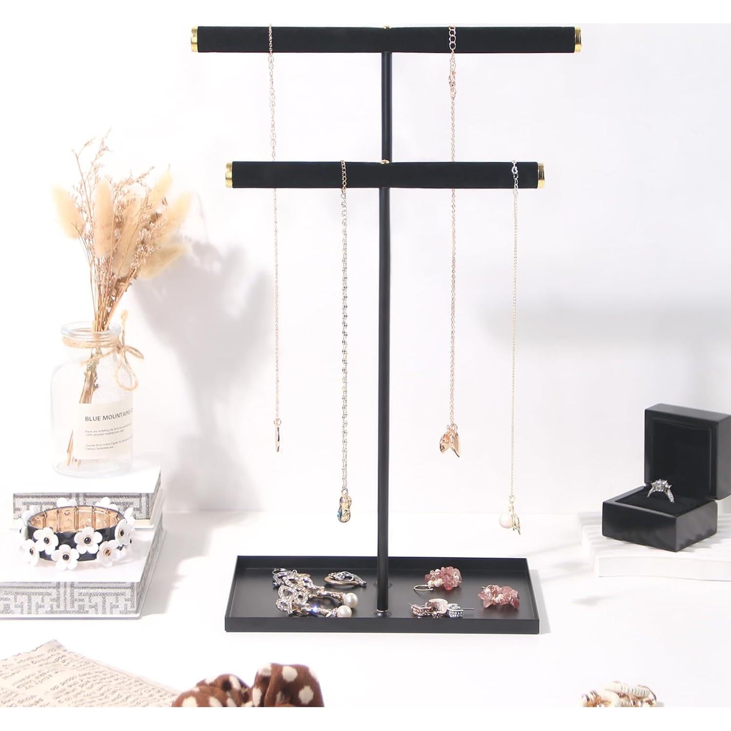 Soporte Organizador de Joyería Justsoso 38 cm Negro Metal Terciopelo