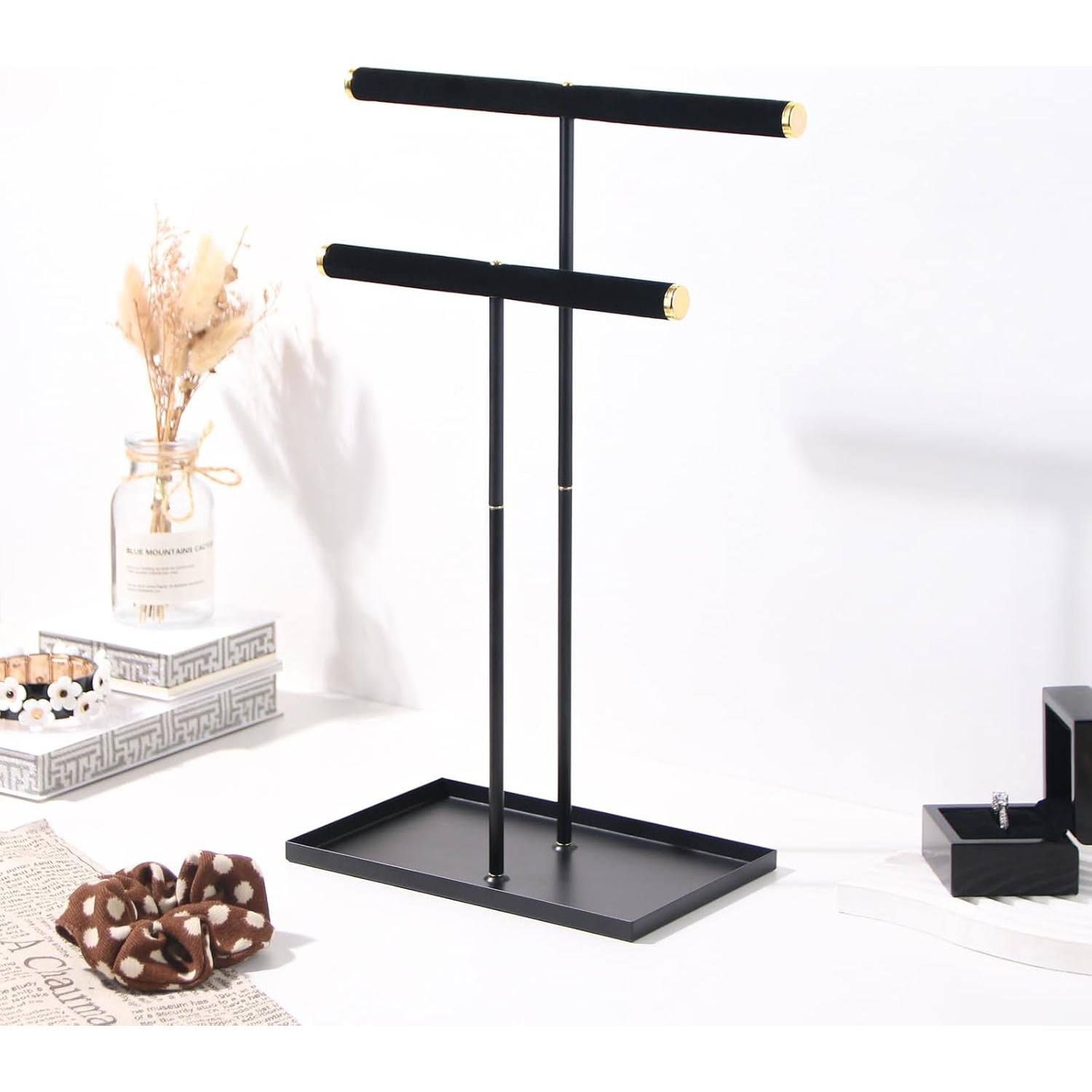 Soporte Organizador de Joyería Justsoso 38 cm Negro Metal Terciopelo