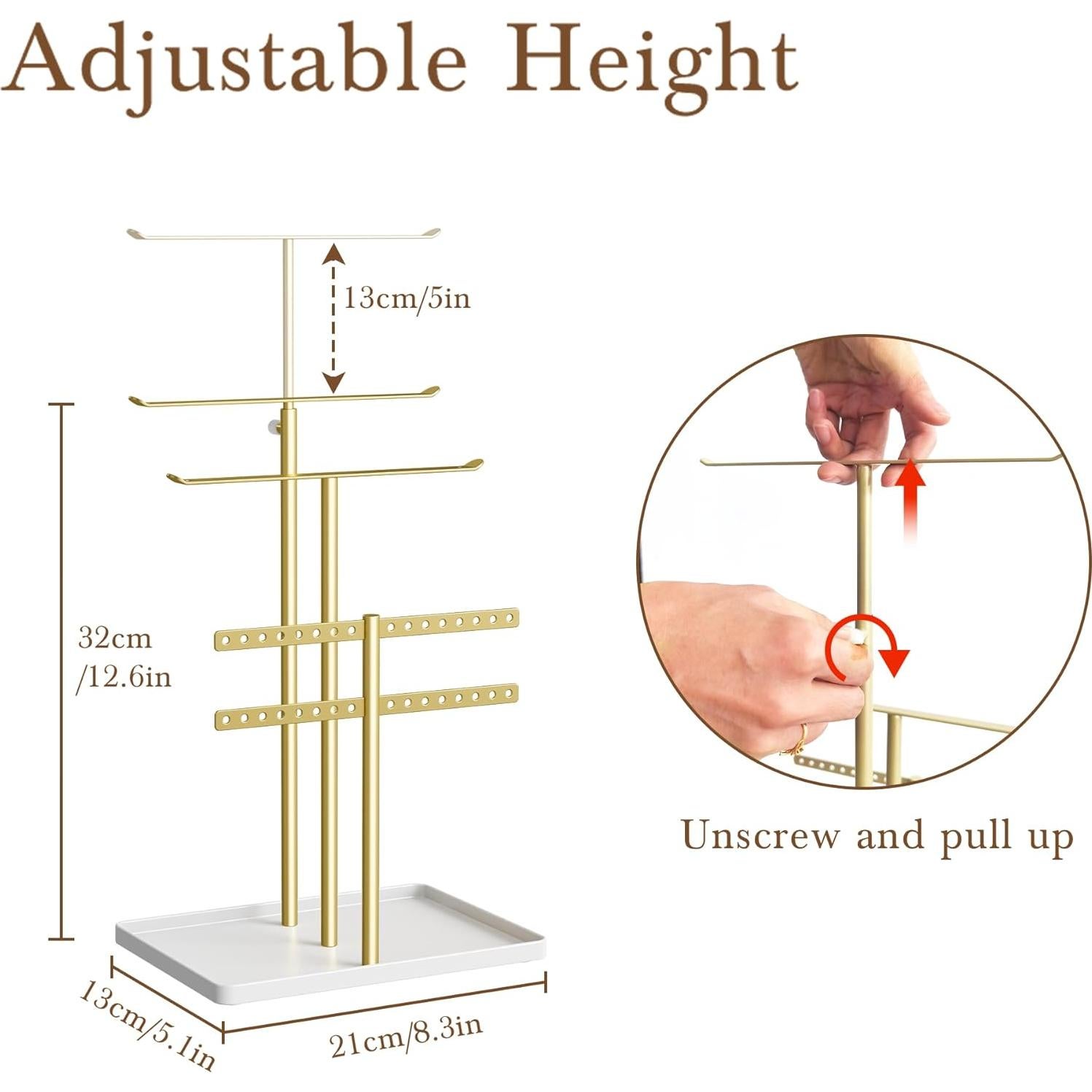 Soporte Organizador de Joyería Susswiff Ajustable 44.5 cm Metal Dorado