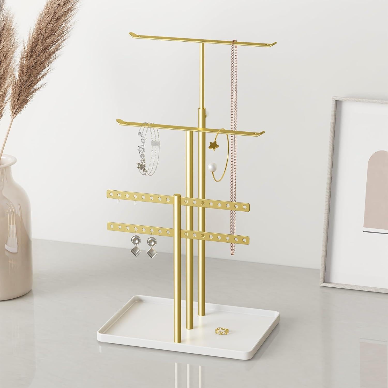Soporte Organizador de Joyería Susswiff Ajustable 44.5 cm Metal Dorado