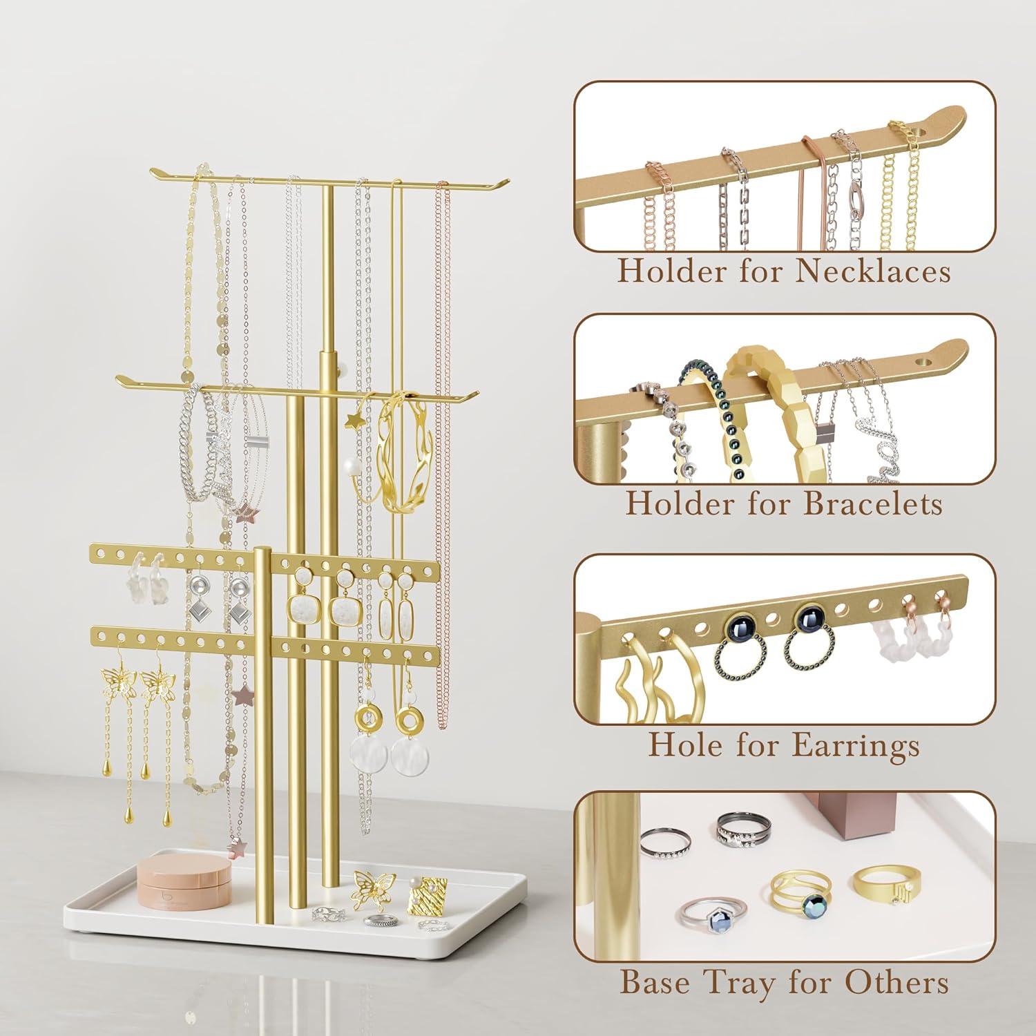 Soporte Organizador de Joyería Susswiff Ajustable 44.5 cm Metal Dorado