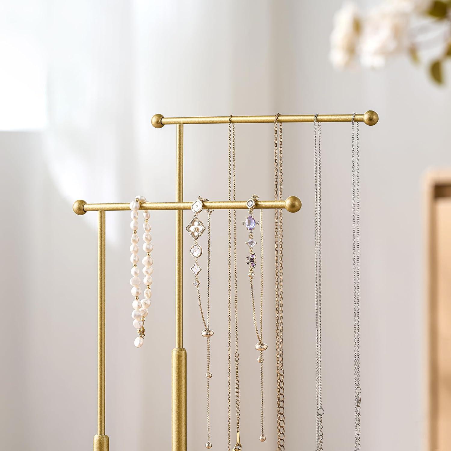 Soporte organizador de joyas Pickpiff 3 niveles dorado y blanco