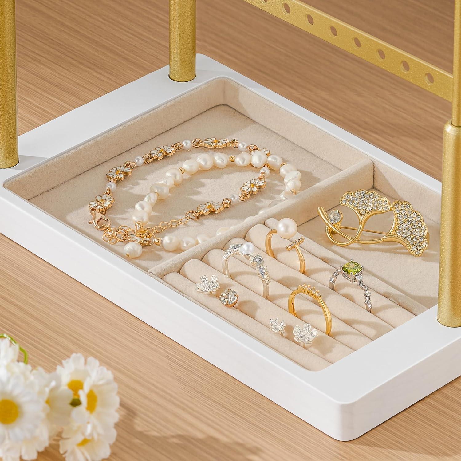 Soporte organizador de joyas Pickpiff 3 niveles dorado y blanco