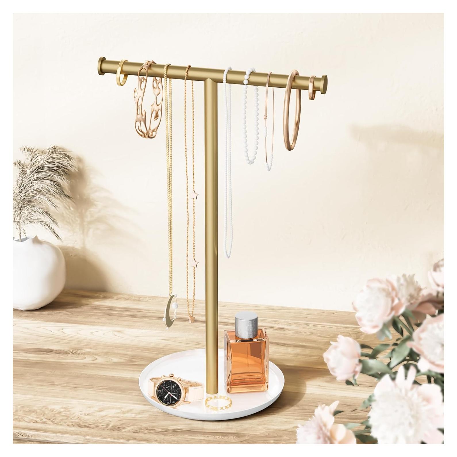 Soporte Organizador de Joyería Jasopaco Oro 32 cm Forma de T