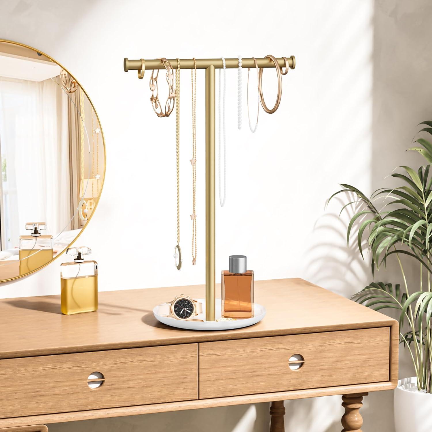 Soporte Organizador de Joyería Jasopaco Oro 32 cm Forma de T