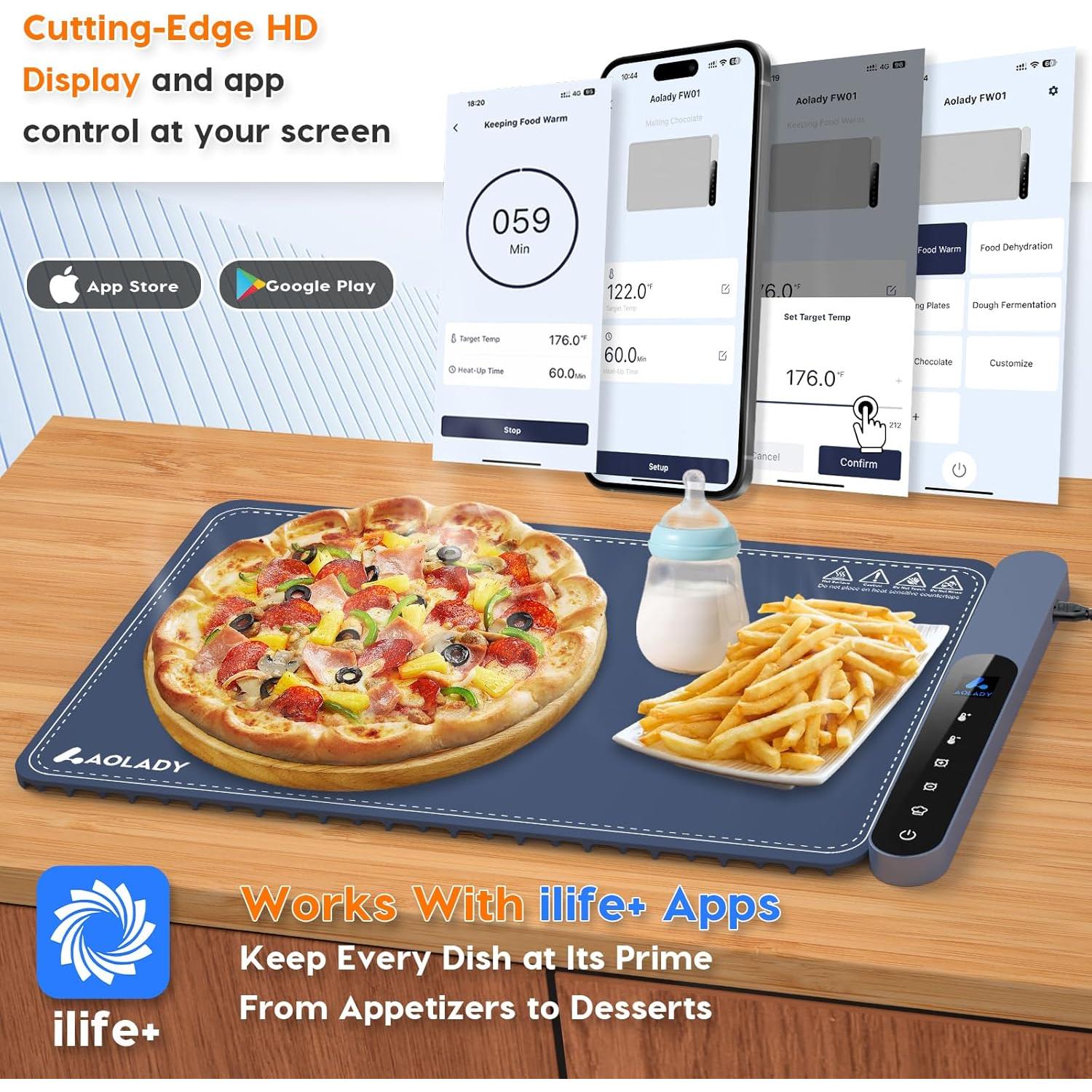 Alfombrilla Calentadora de Comida AOLADY 60x38cm con Control APP