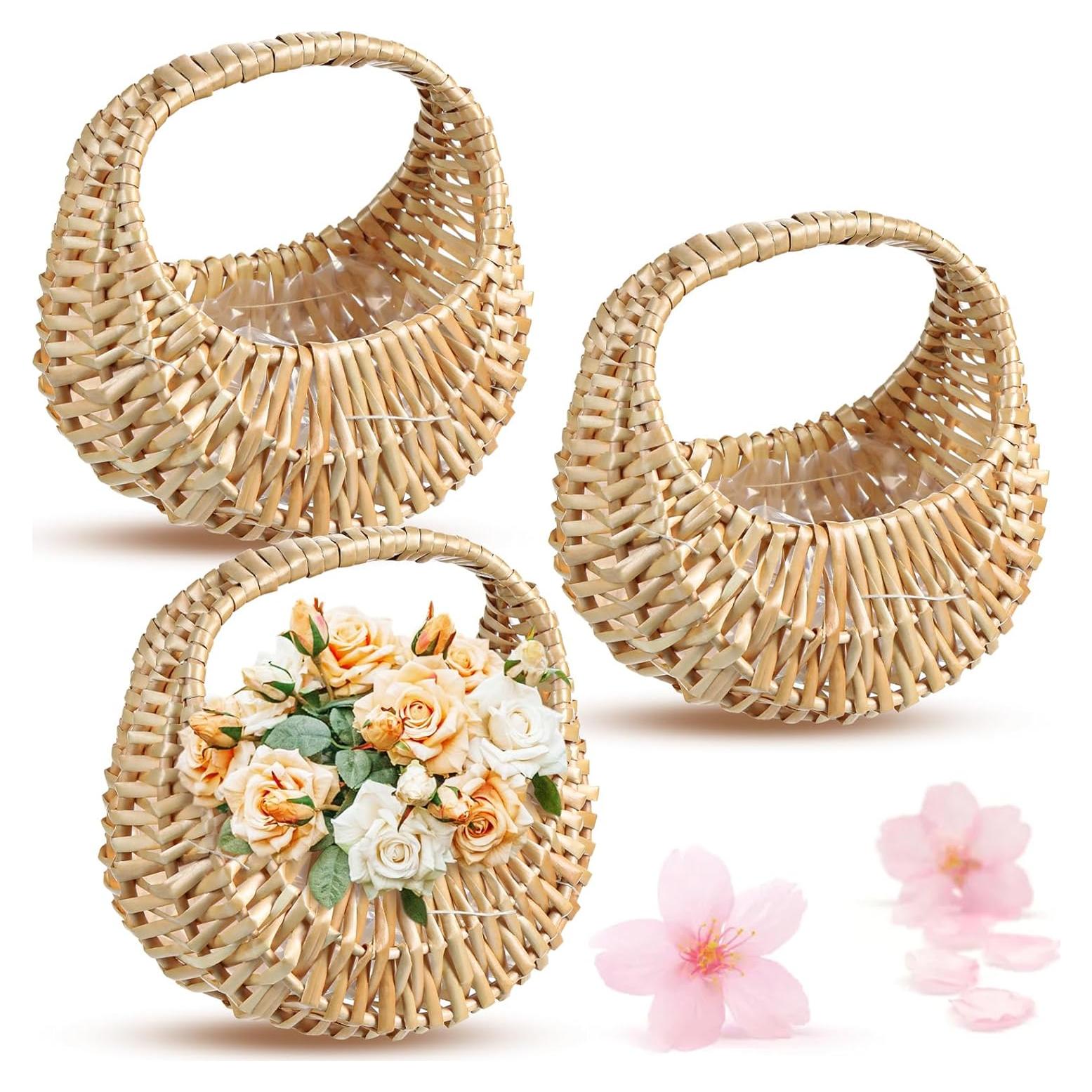 Paquete de 3 Cestas de Mimbre Agolctry para Niña de Flores