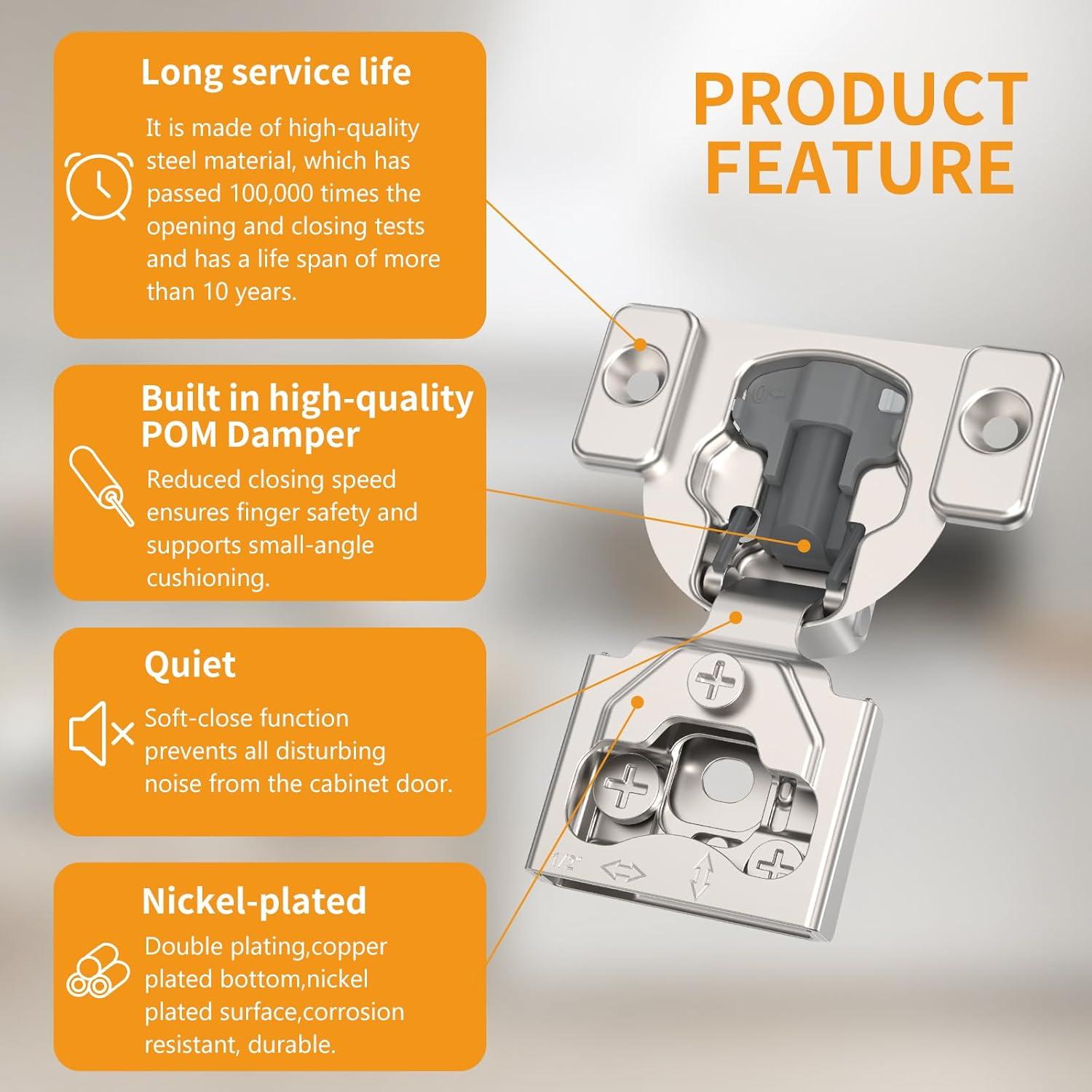 Paquete de 20 bisagras ocultas Chibery 7/16" para gabinete