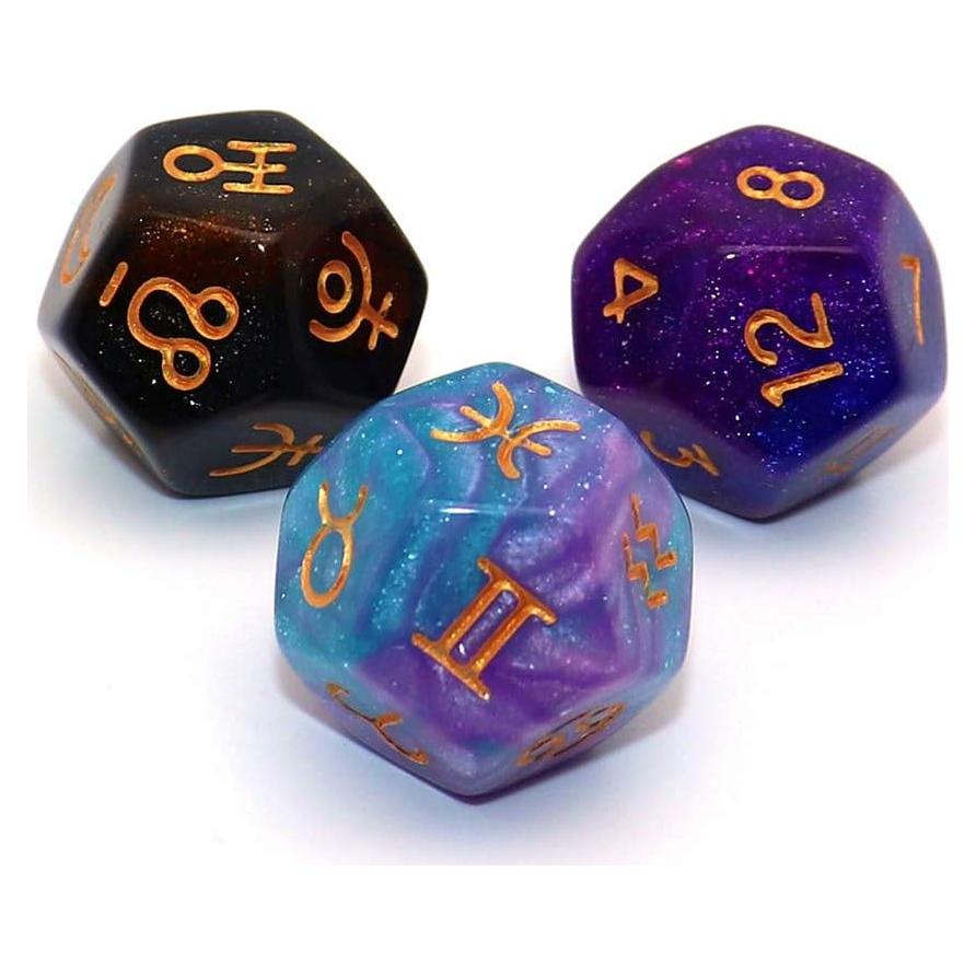Juego de Dados Astrológicos CREEBUY 3 Piezas D12 Brillantes