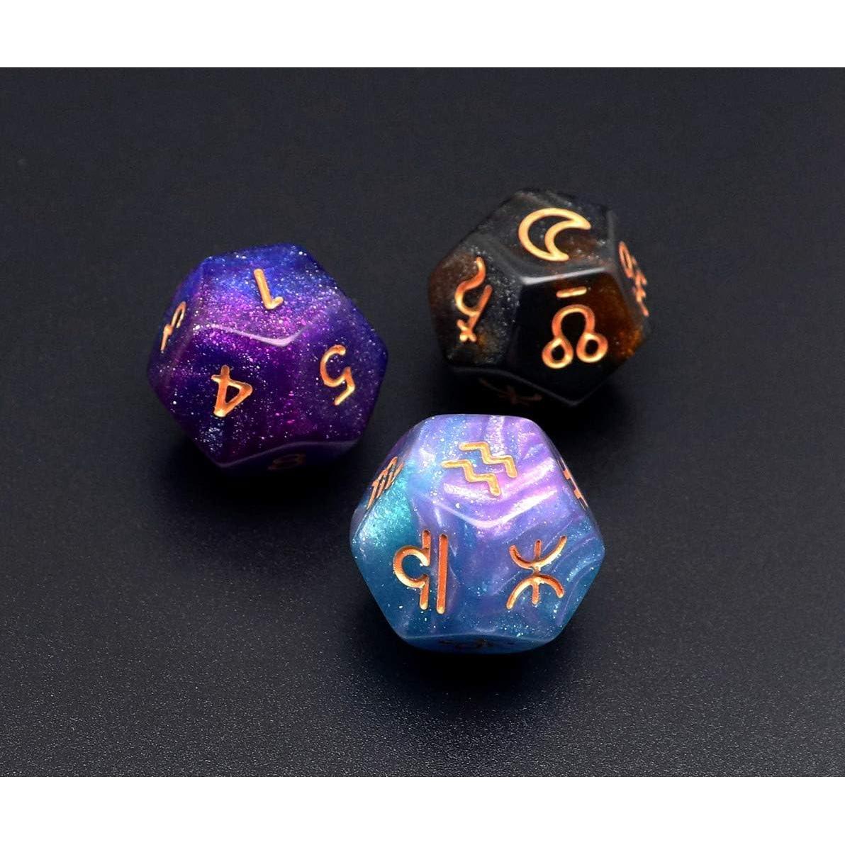 Juego de Dados Astrológicos CREEBUY 3 Piezas D12 Brillantes