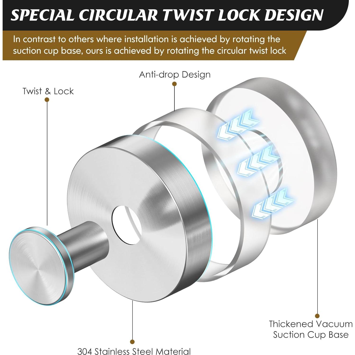 Ganchos de Ventosa para Ducha MOTAIPEAK - 2 Piezas Plata