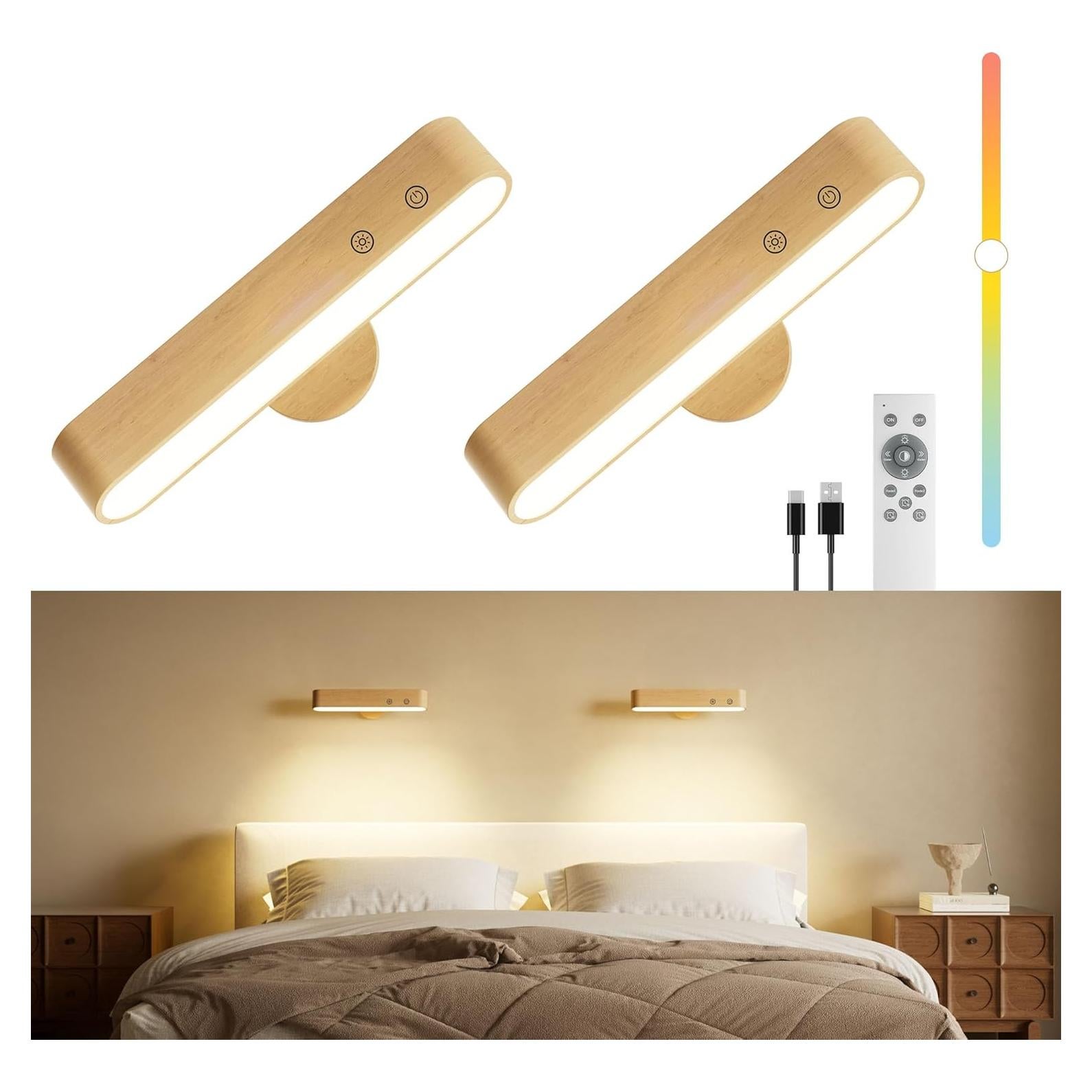 Juego de Apliques de Pared LED PopoIron 2P Madera RGB 15 Colores