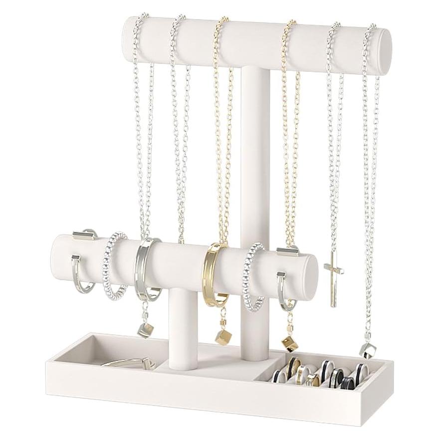 Soporte Organizador de Joyería Ausalivan Terciopelo Beige 2 Niveles