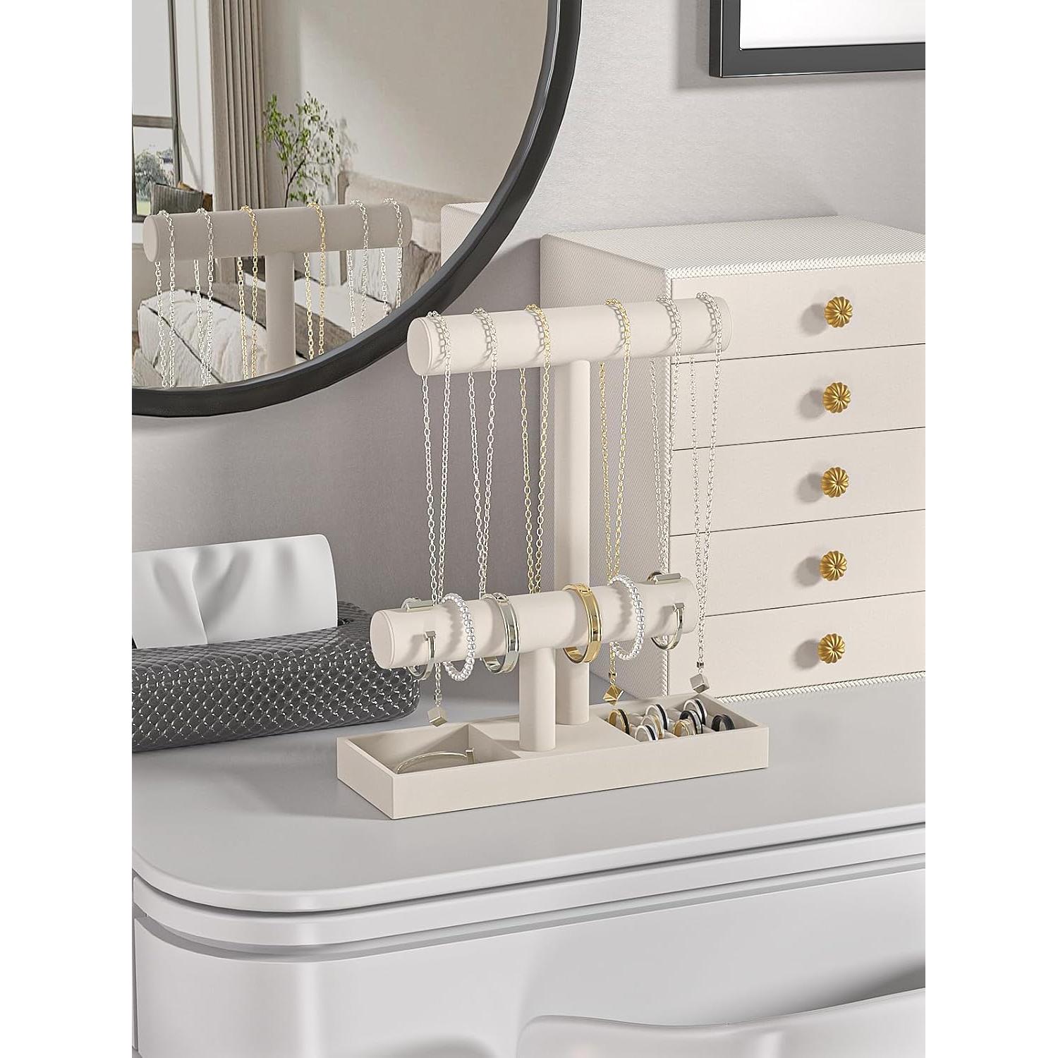 Soporte Organizador de Joyería Ausalivan Terciopelo Beige 2 Niveles