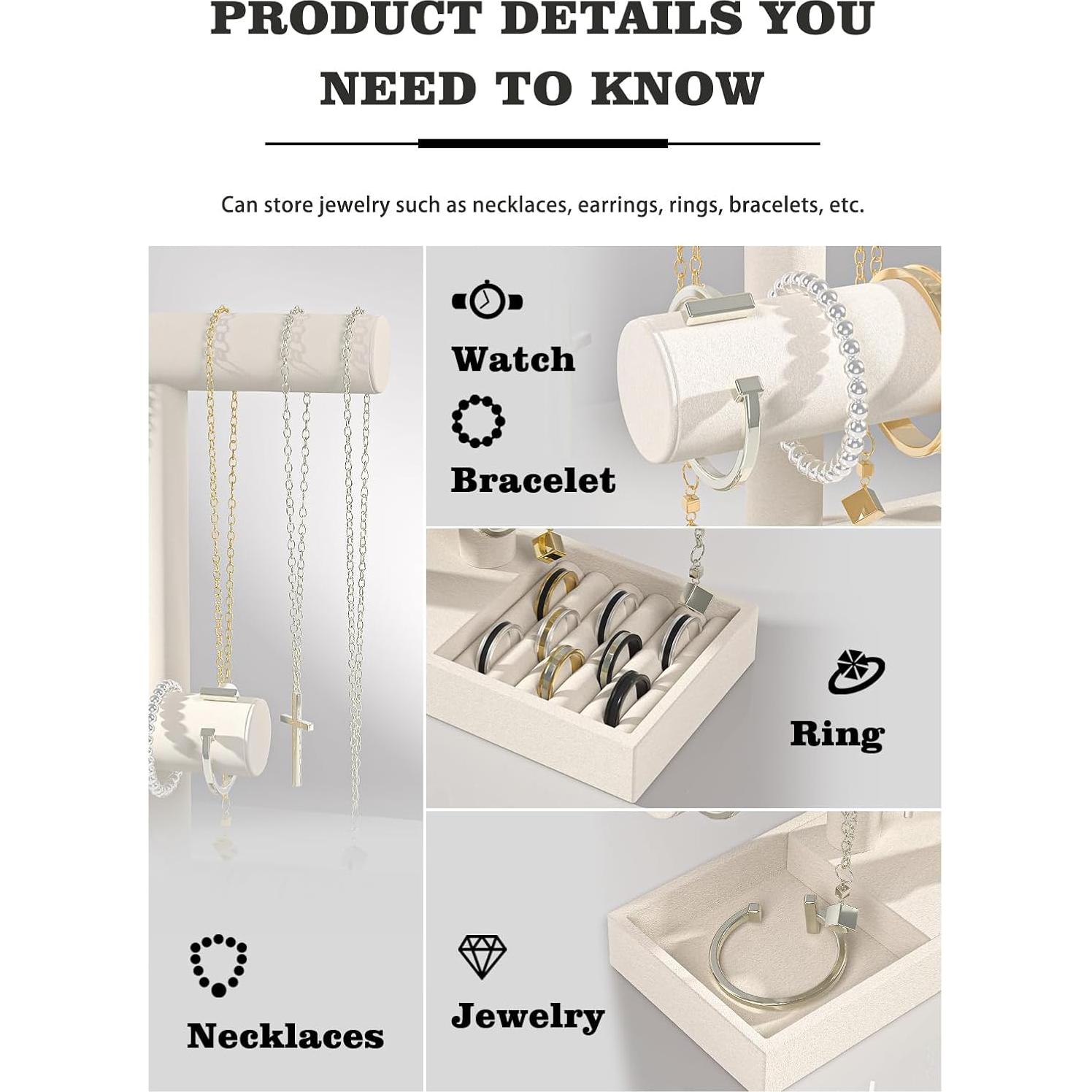 Soporte Organizador de Joyería Ausalivan Terciopelo Beige 2 Niveles