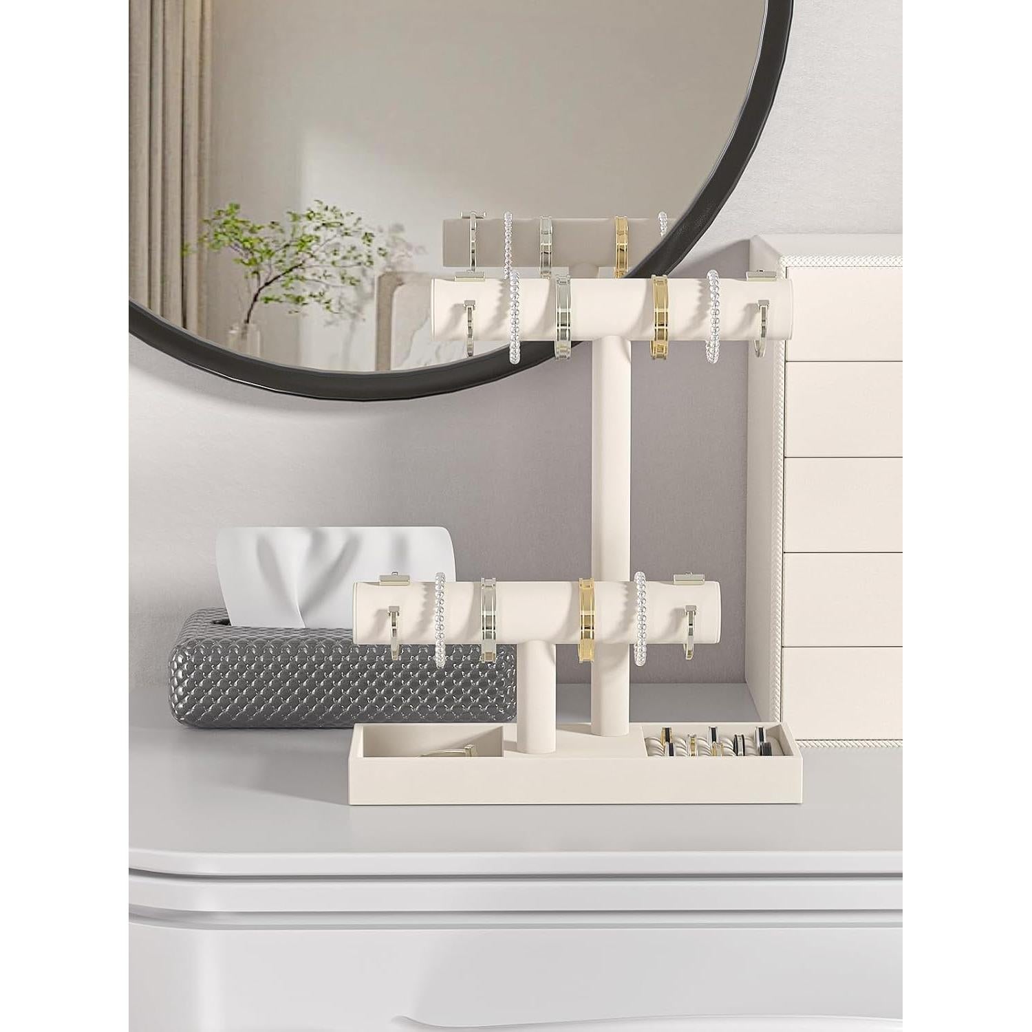 Soporte Organizador de Joyería Ausalivan Terciopelo Beige 2 Niveles