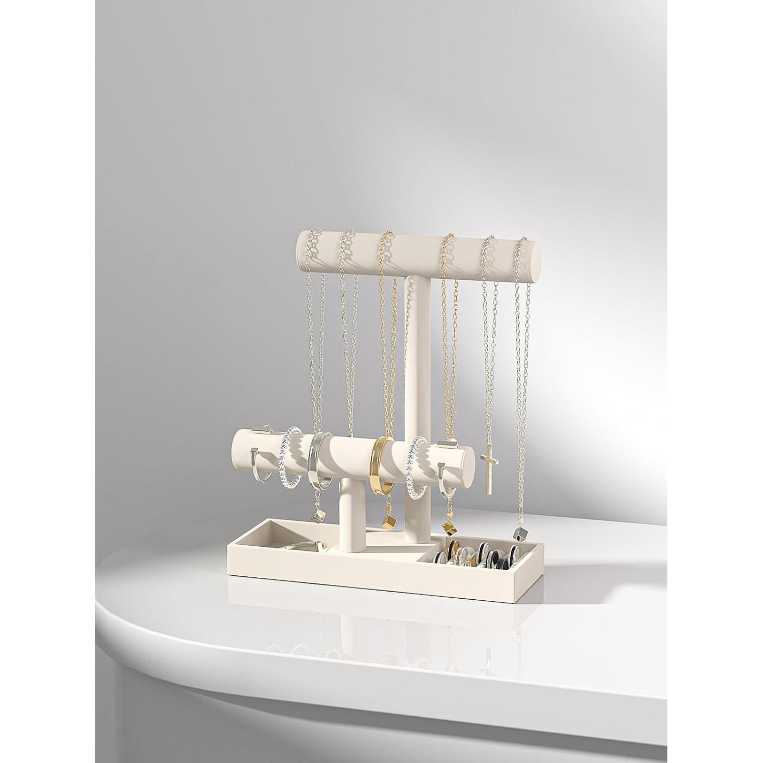 Soporte Organizador de Joyería Ausalivan Terciopelo Beige 2 Niveles