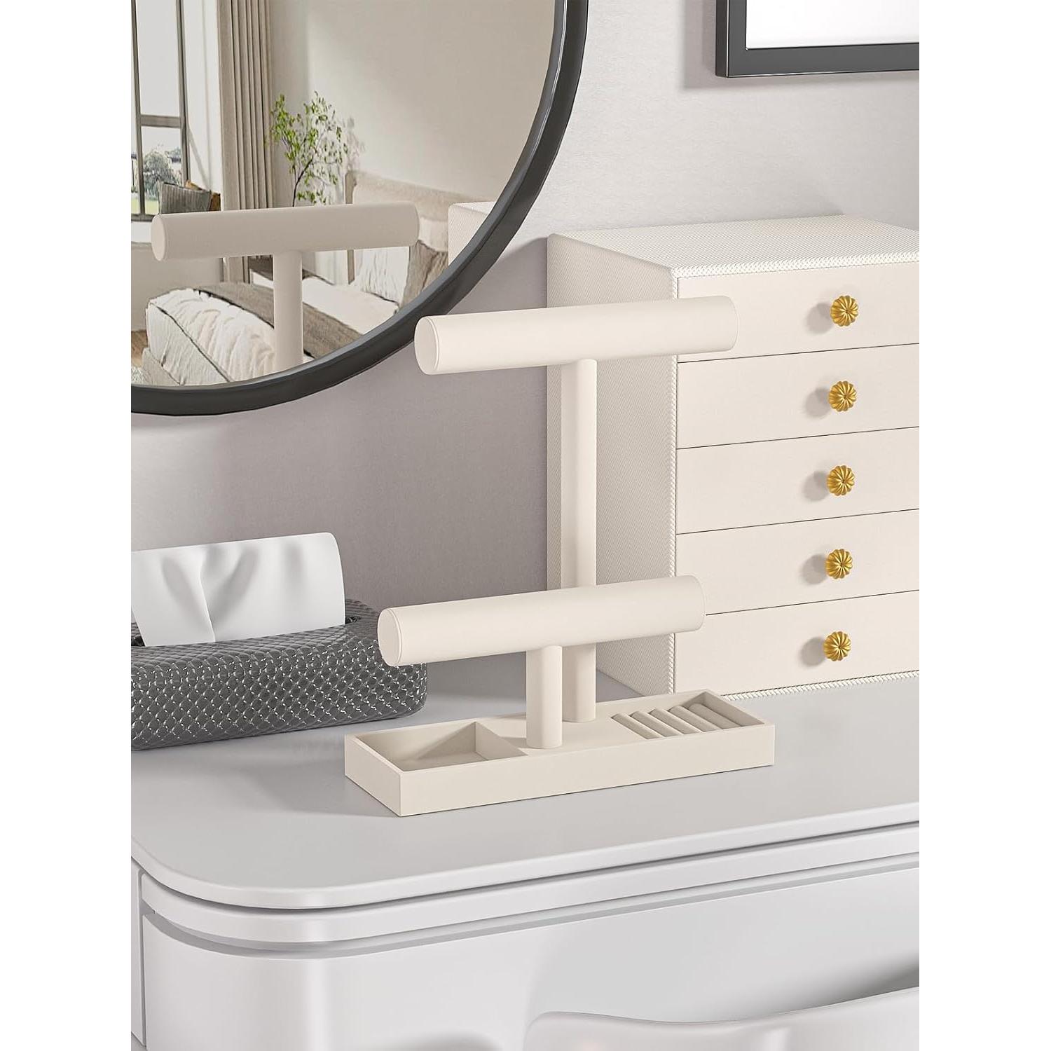Soporte Organizador de Joyería Ausalivan Terciopelo Beige 2 Niveles