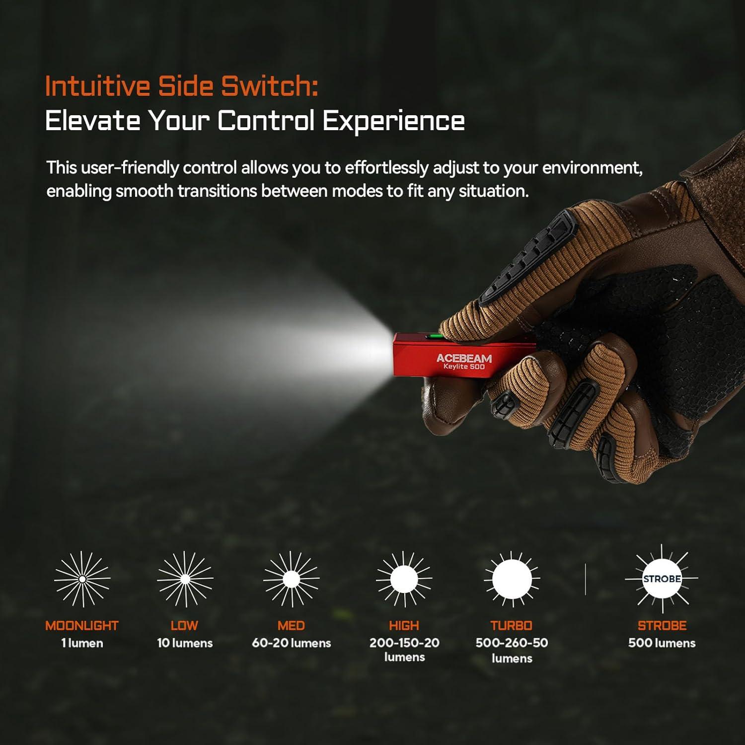 Linterna EDC ACEBEAM Keylite 500 LED Recargable Roja