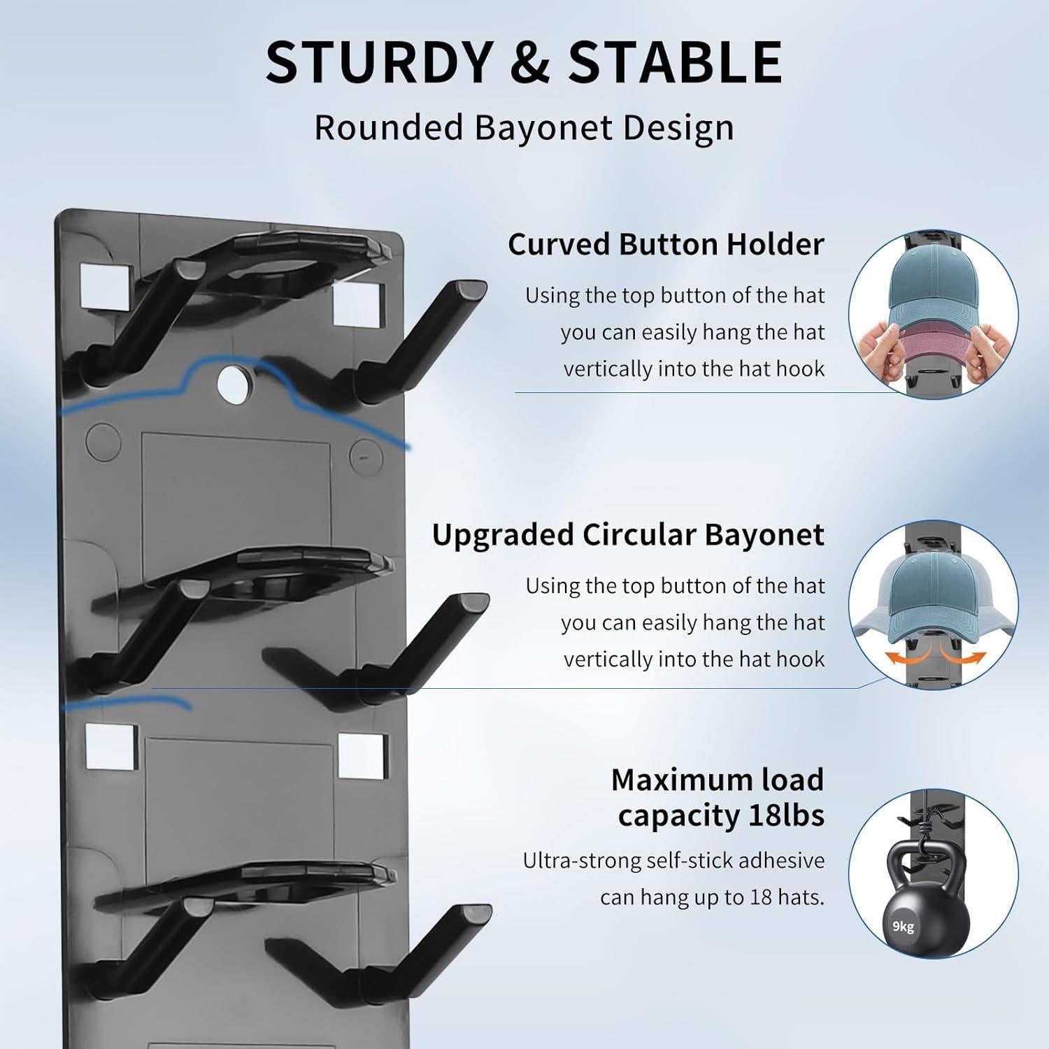 Soporte para Sombreros Lymocsu 2 Piezas Negro Montaje Adhesivo