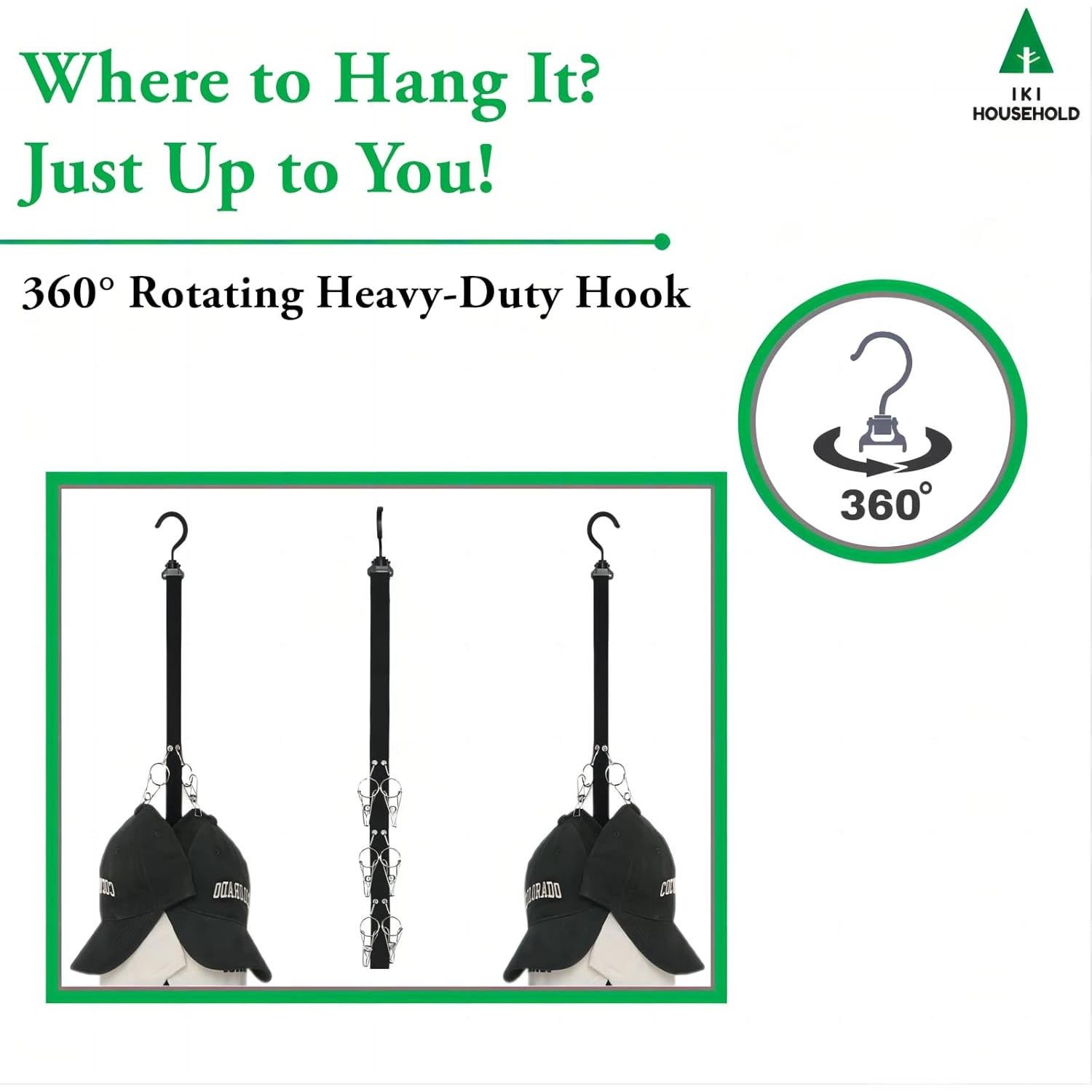 Organizador de Sombreros IKI 2 Pack con 16 Clips Premium Negro