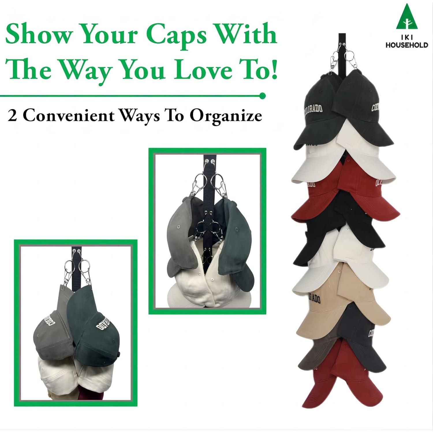 Organizador de Sombreros IKI 2 Pack con 16 Clips Premium Negro