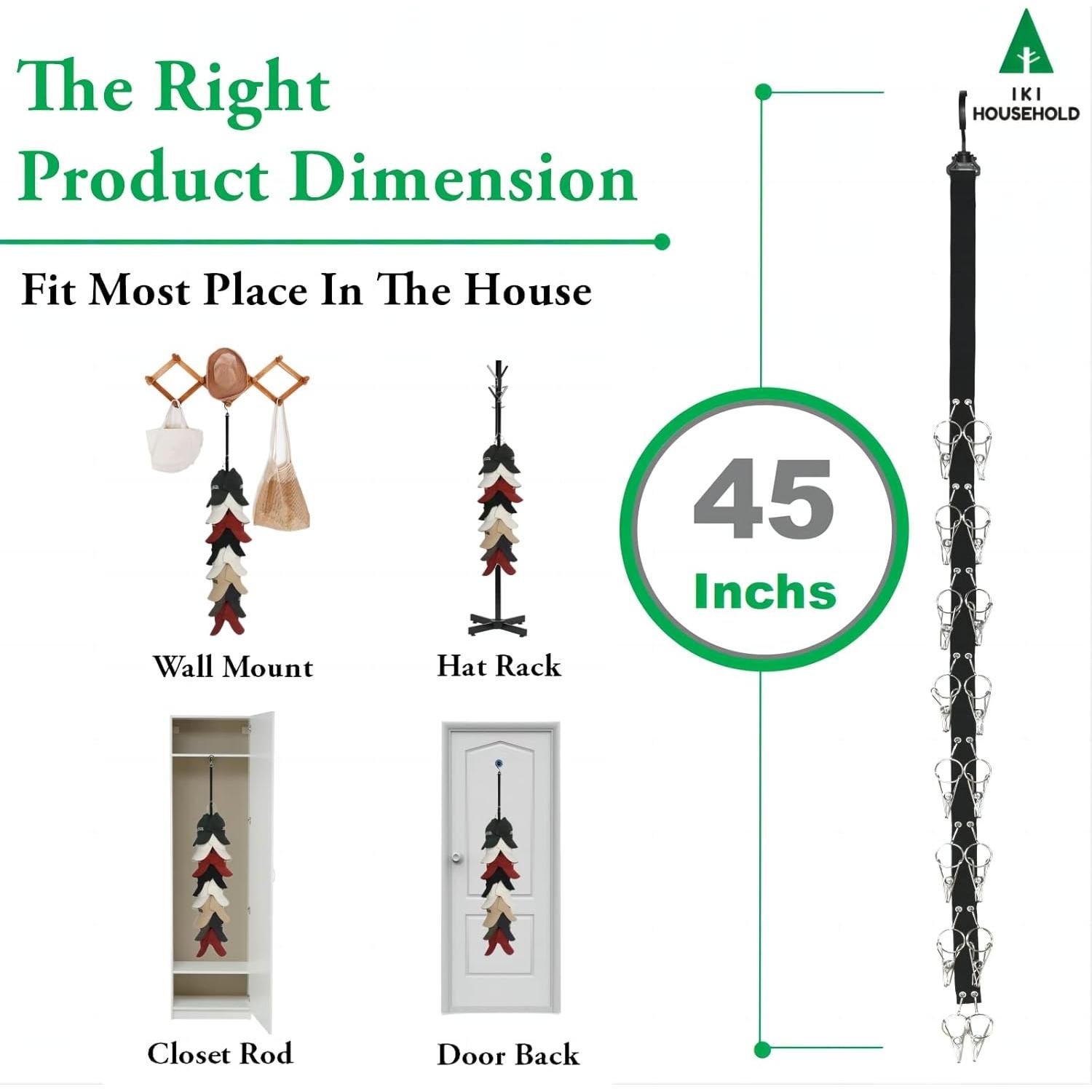 Organizador de Sombreros IKI 2 Pack con 16 Clips Premium Negro