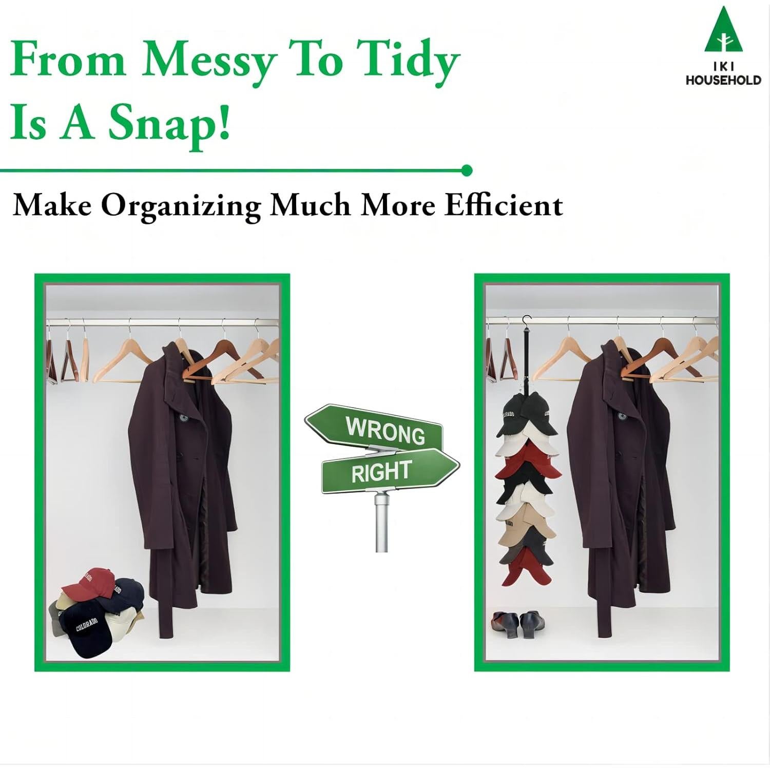 Organizador de Sombreros IKI 2 Pack con 16 Clips Premium Negro