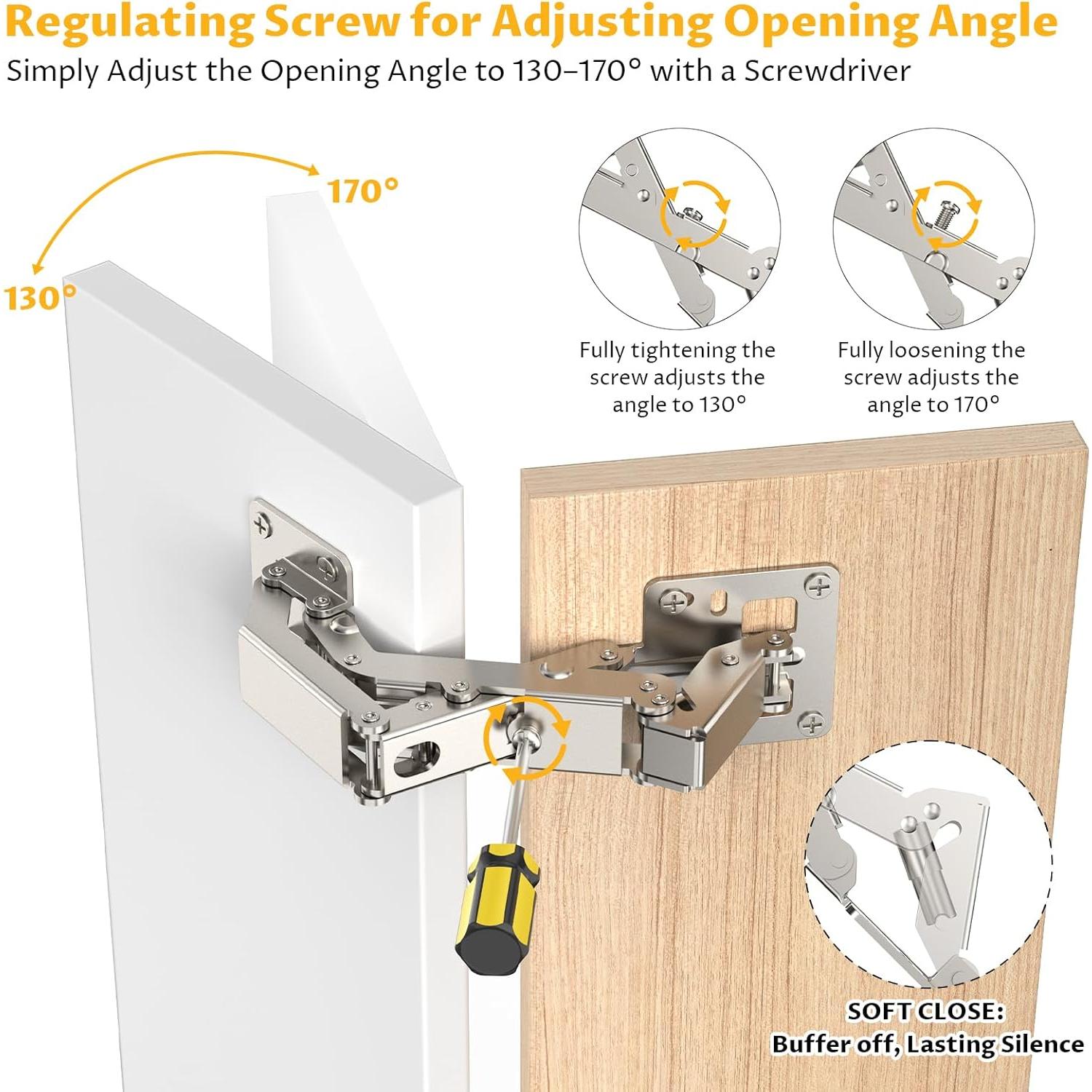 Paquete de 4 bisagras de gabinete Chibery 170° cierre suave