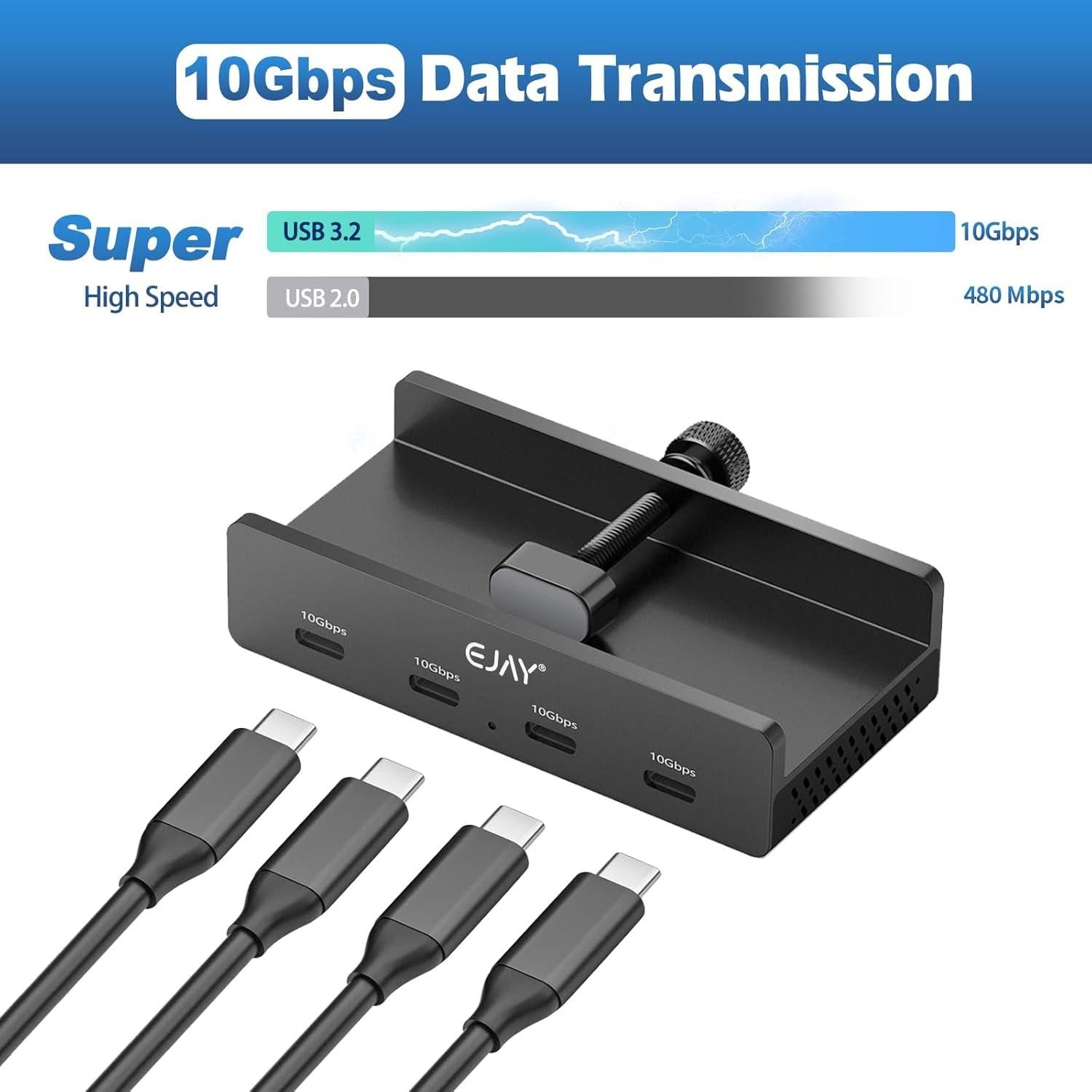 Hub USB C 4 Puertos EJAY BJ-4C-BK 10Gbps Aluminio