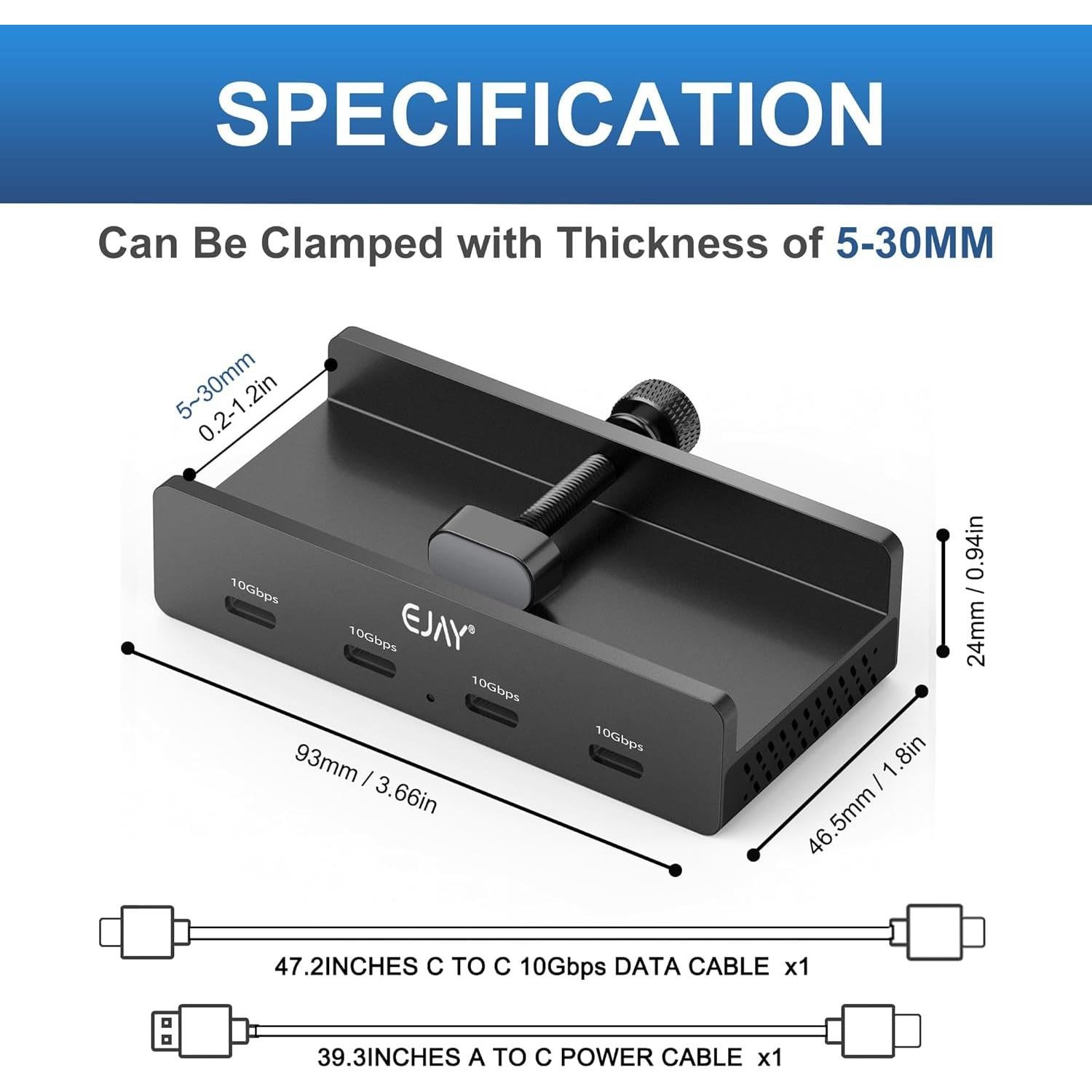 Hub USB C 4 Puertos EJAY BJ-4C-BK 10Gbps Aluminio