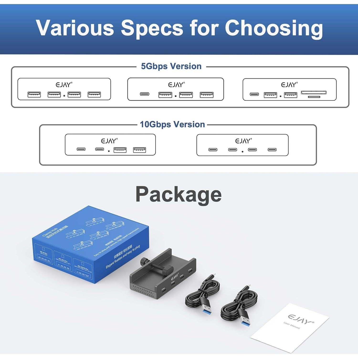 Hub USB C 4 Puertos EJAY BJ-4C-BK 10Gbps Aluminio