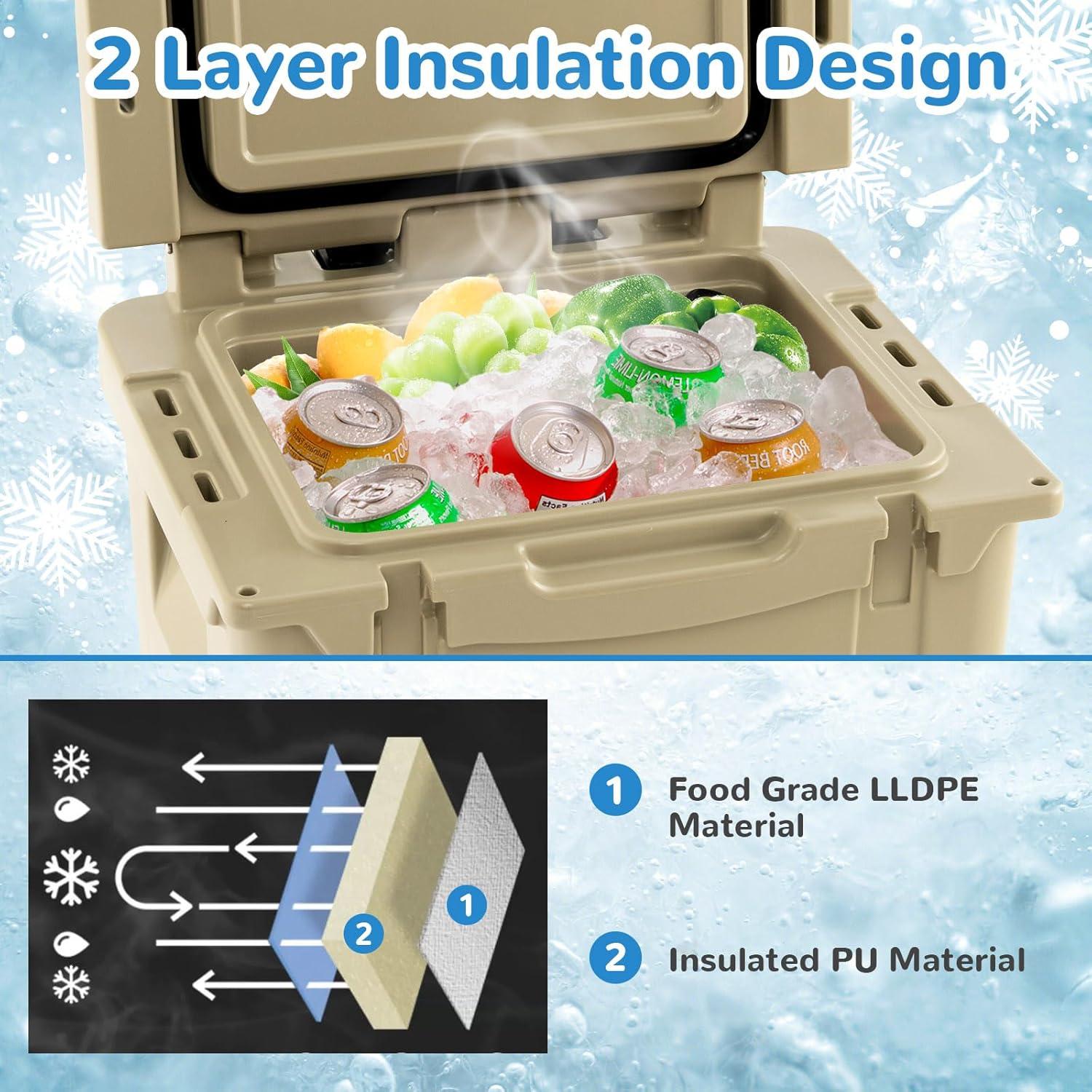 Enfriador de Hielo Goplus 45QT Aislado con Ruedas y Mangos