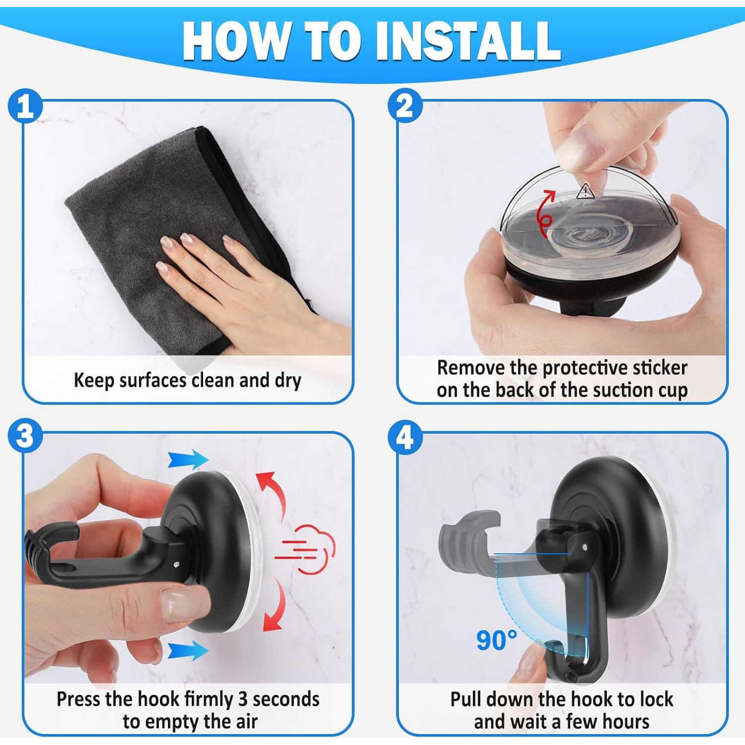 Ganchos de Ventosa TACGEA para Ducha - Paquete de 4, Negro