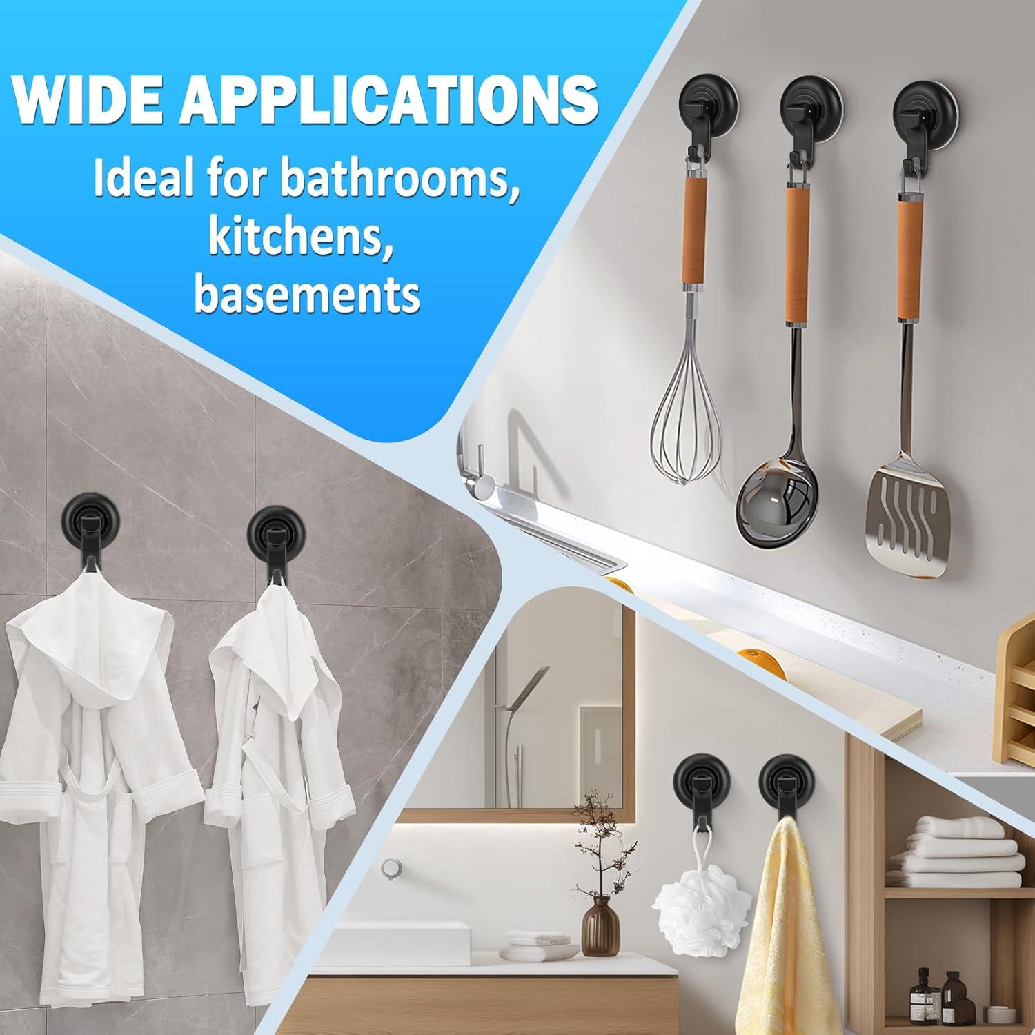 Ganchos de Ventosa TACGEA para Ducha - Paquete de 4, Negro