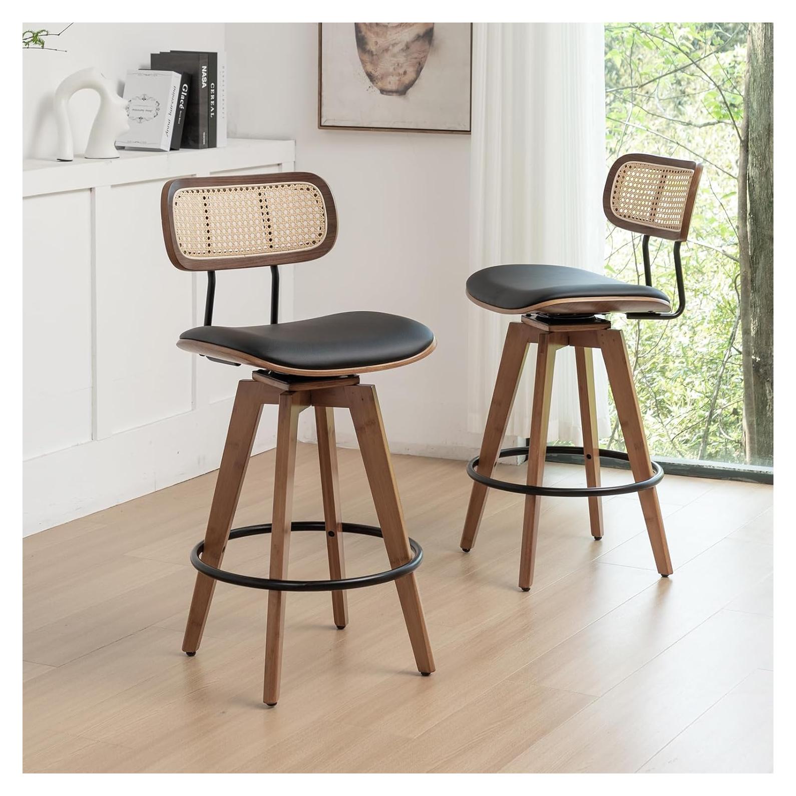 Set de 2 Taburetes de Bar YOUUGIOR Ratan y Bambú 66.8 cm