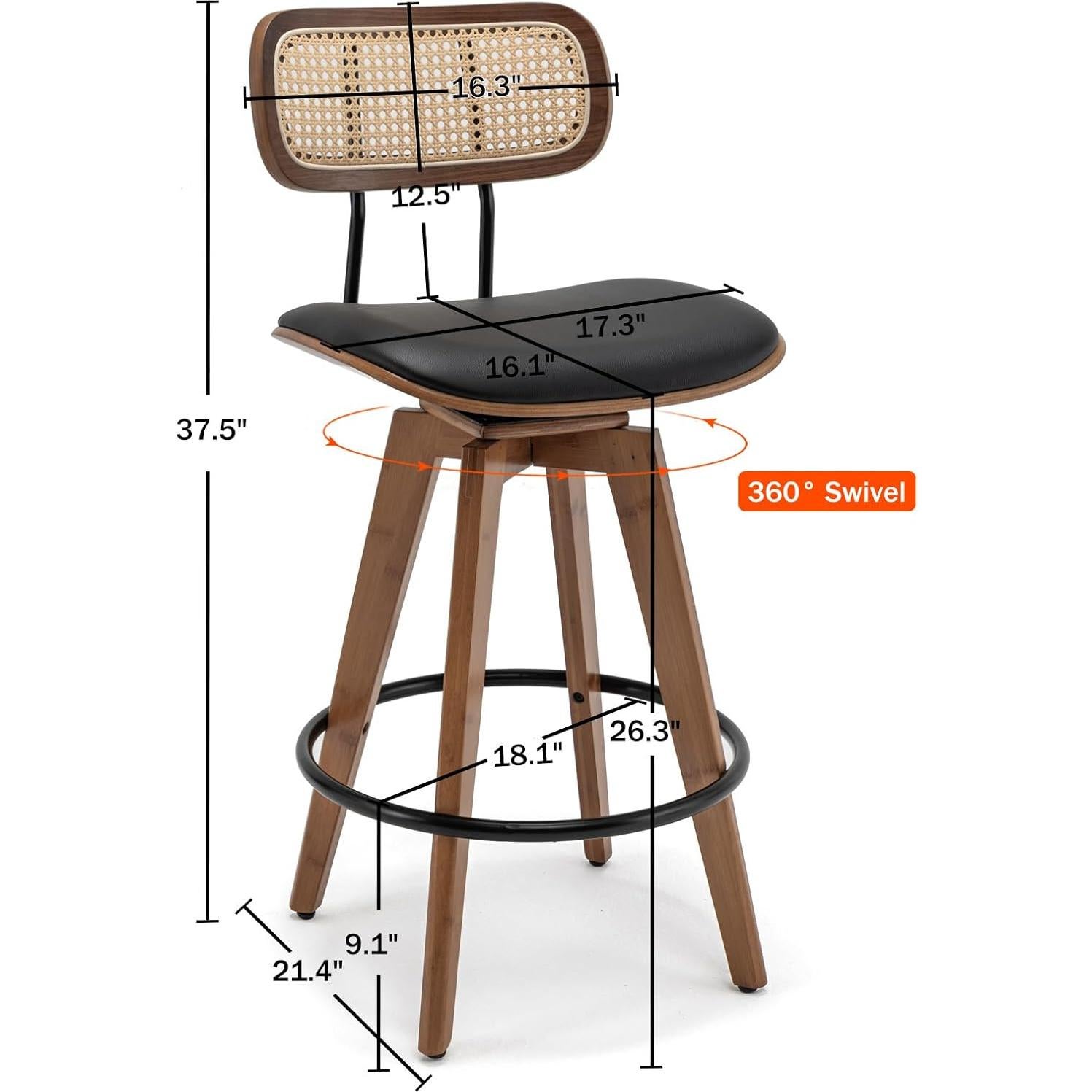 Set de 2 Taburetes de Bar YOUUGIOR Ratan y Bambú 66.8 cm