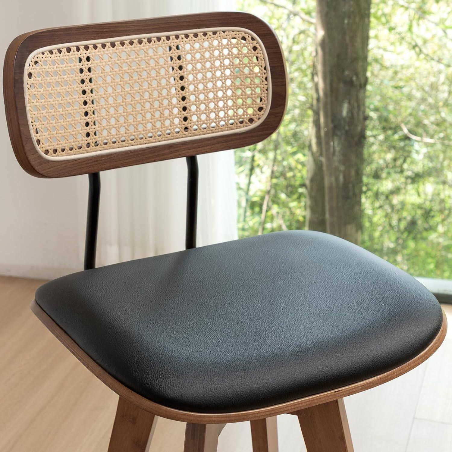 Set de 2 Taburetes de Bar YOUUGIOR Ratan y Bambú 66.8 cm