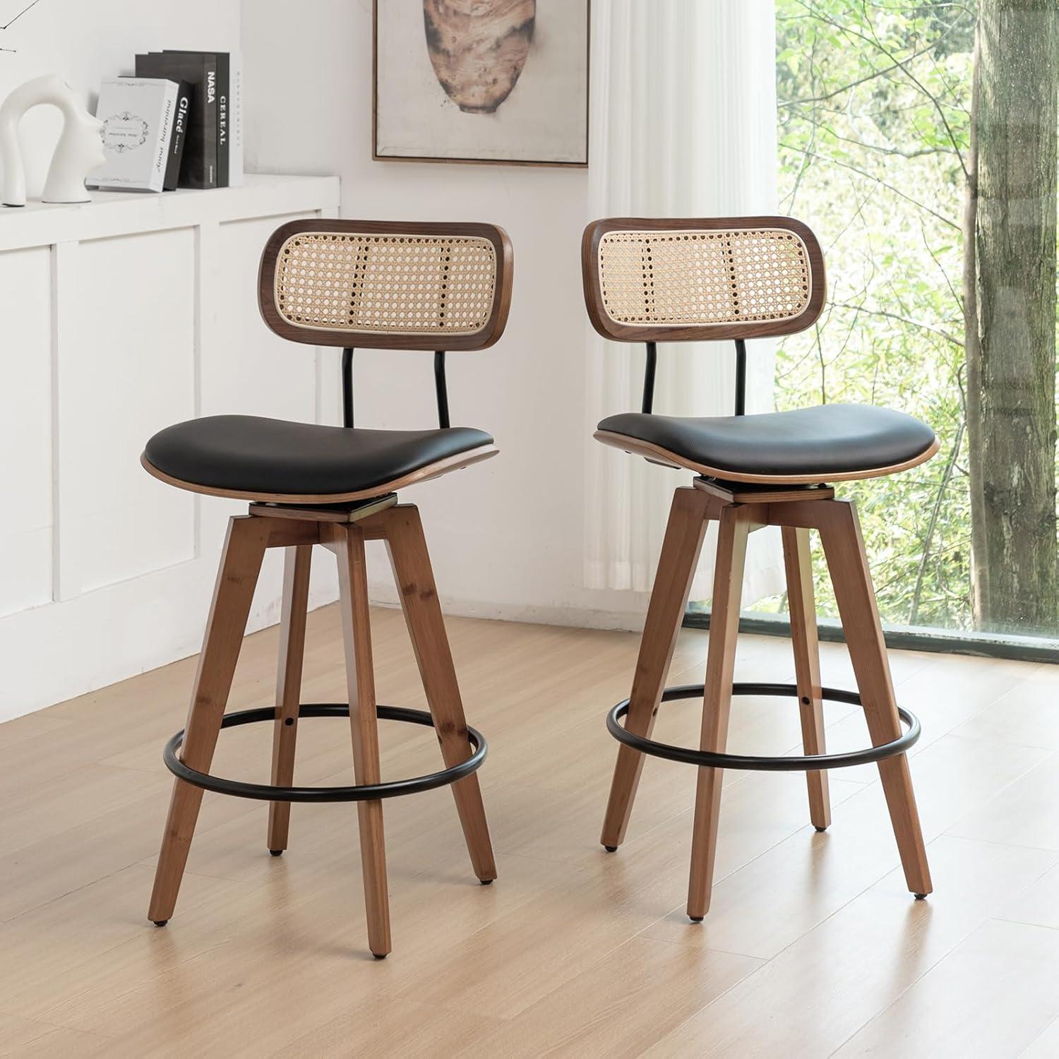 Set de 2 Taburetes de Bar YOUUGIOR Ratan y Bambú 66.8 cm