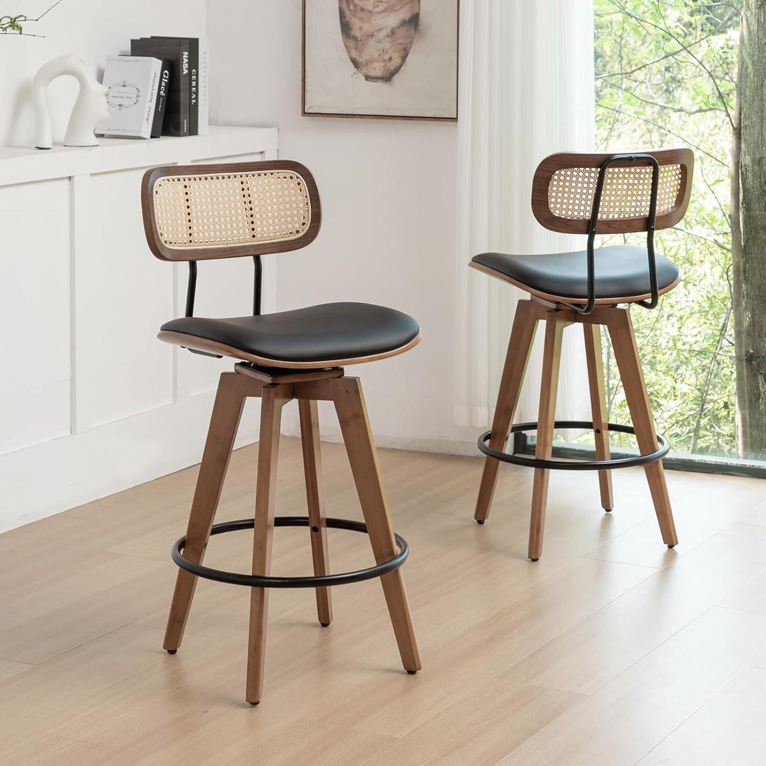 Set de 2 Taburetes de Bar YOUUGIOR Ratan y Bambú 66.8 cm